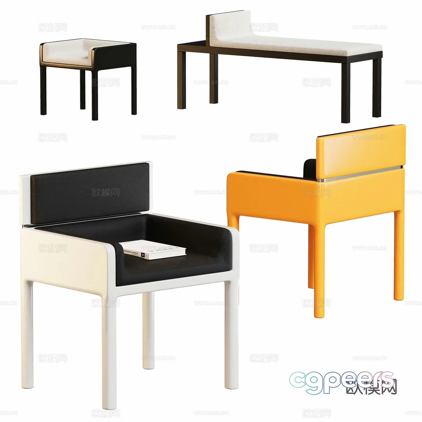 Modern minimalist chair stool combination 3d model