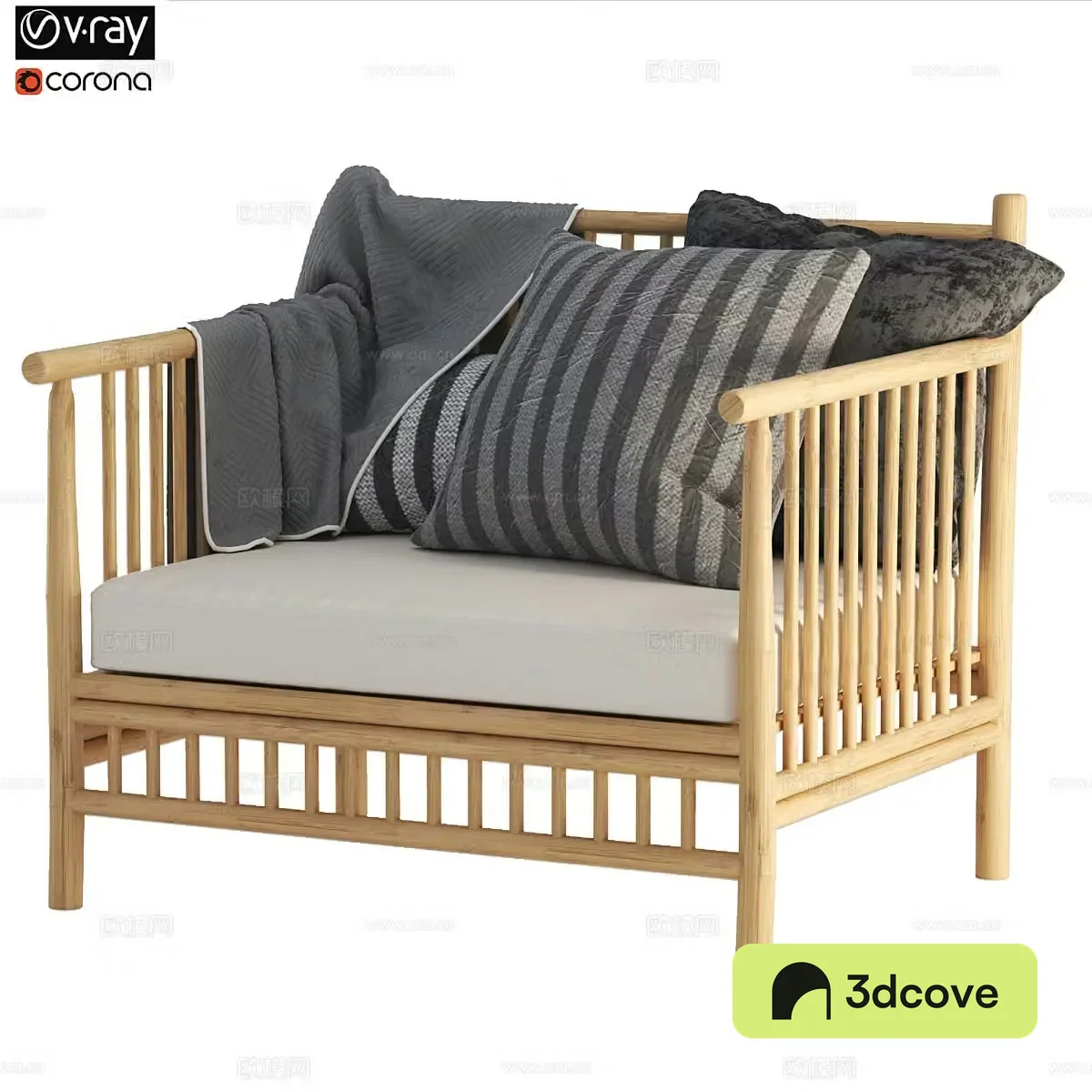 Wasabi style leisure chair B&B single chair B&B leisure chair Bamboo woven leisure chair Rattan leisure chair 3D model
