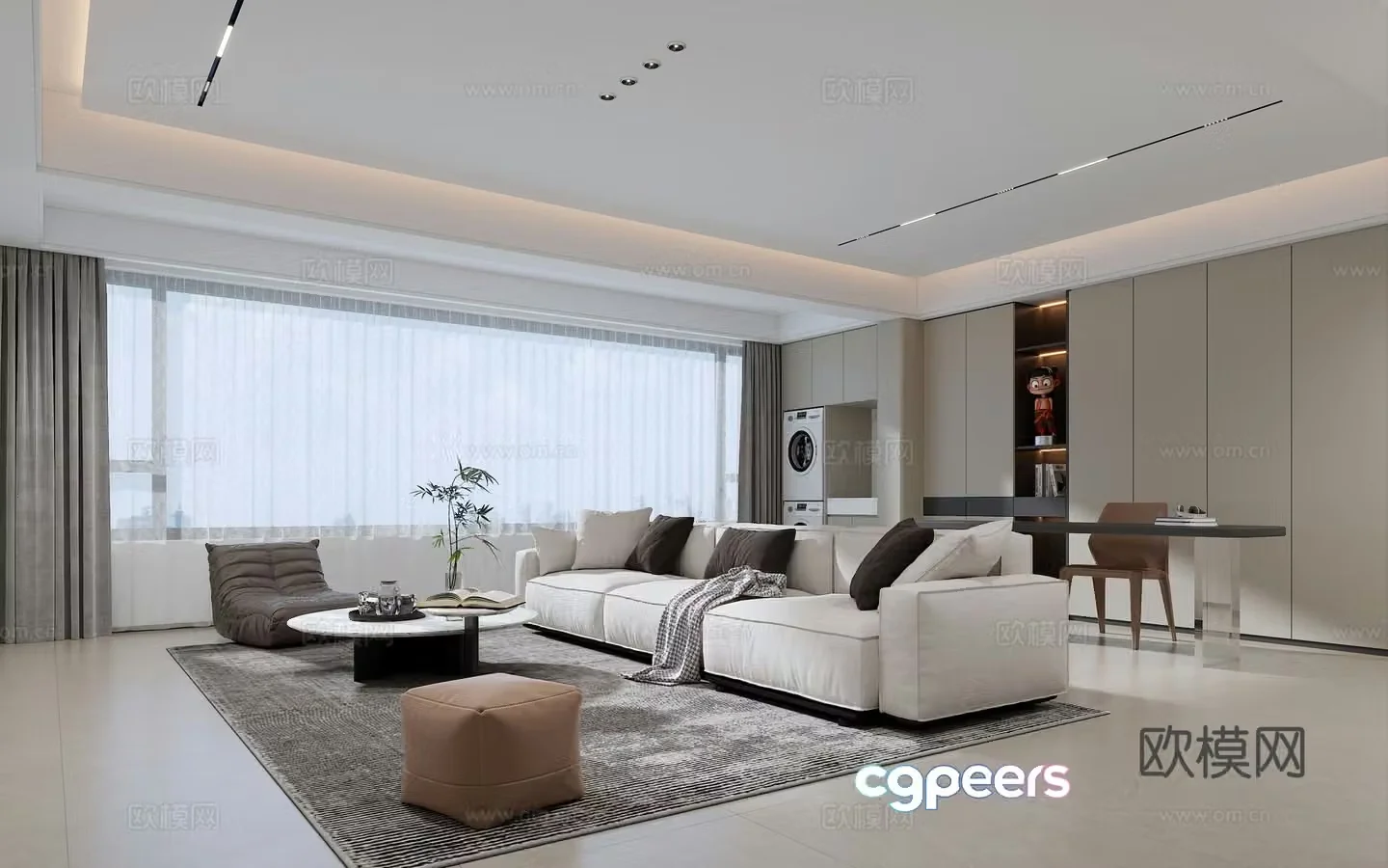 Modern living room fabric sofa big horizontal hall 3d model