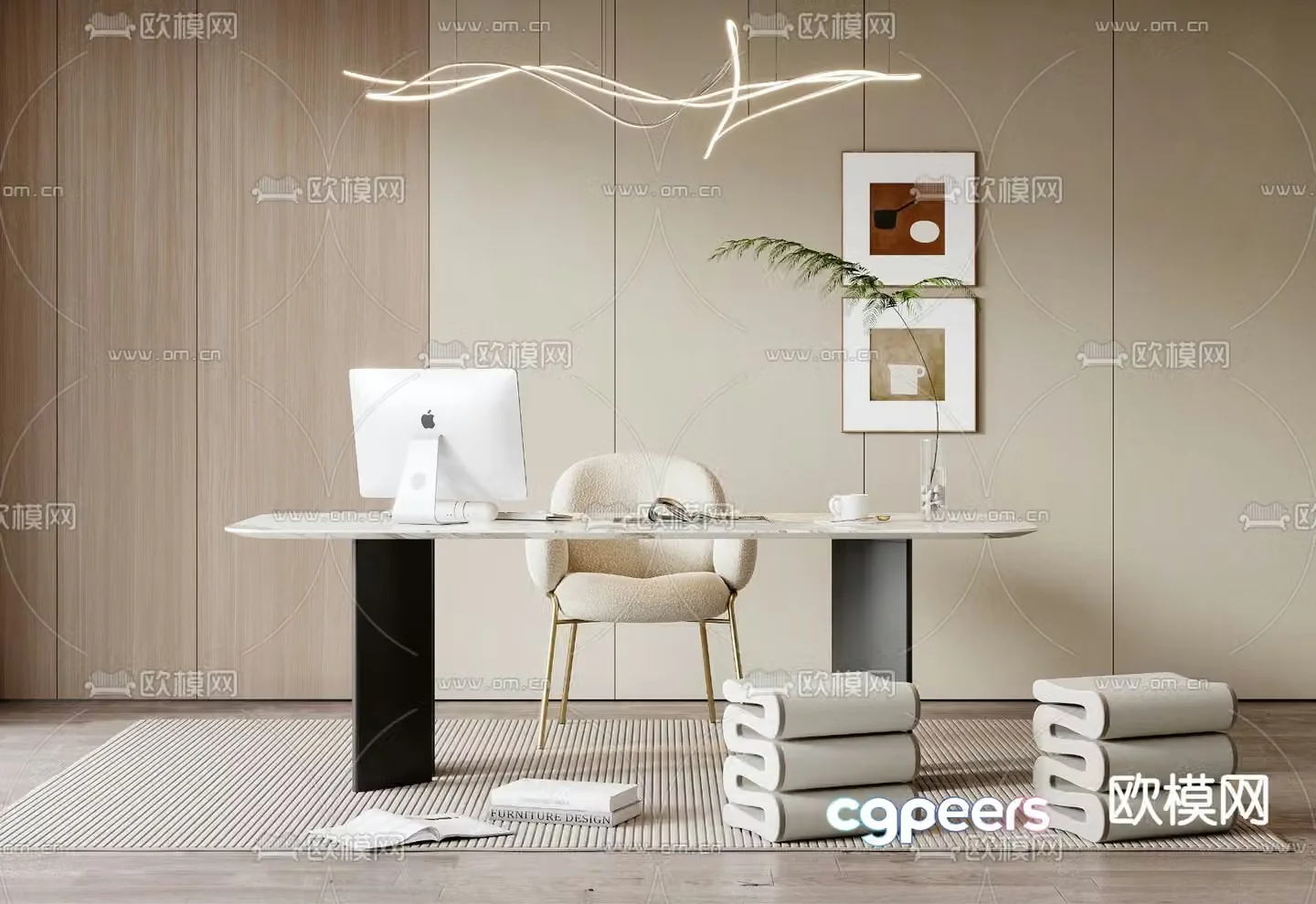 Modern desk writing desk computer desk 3d model