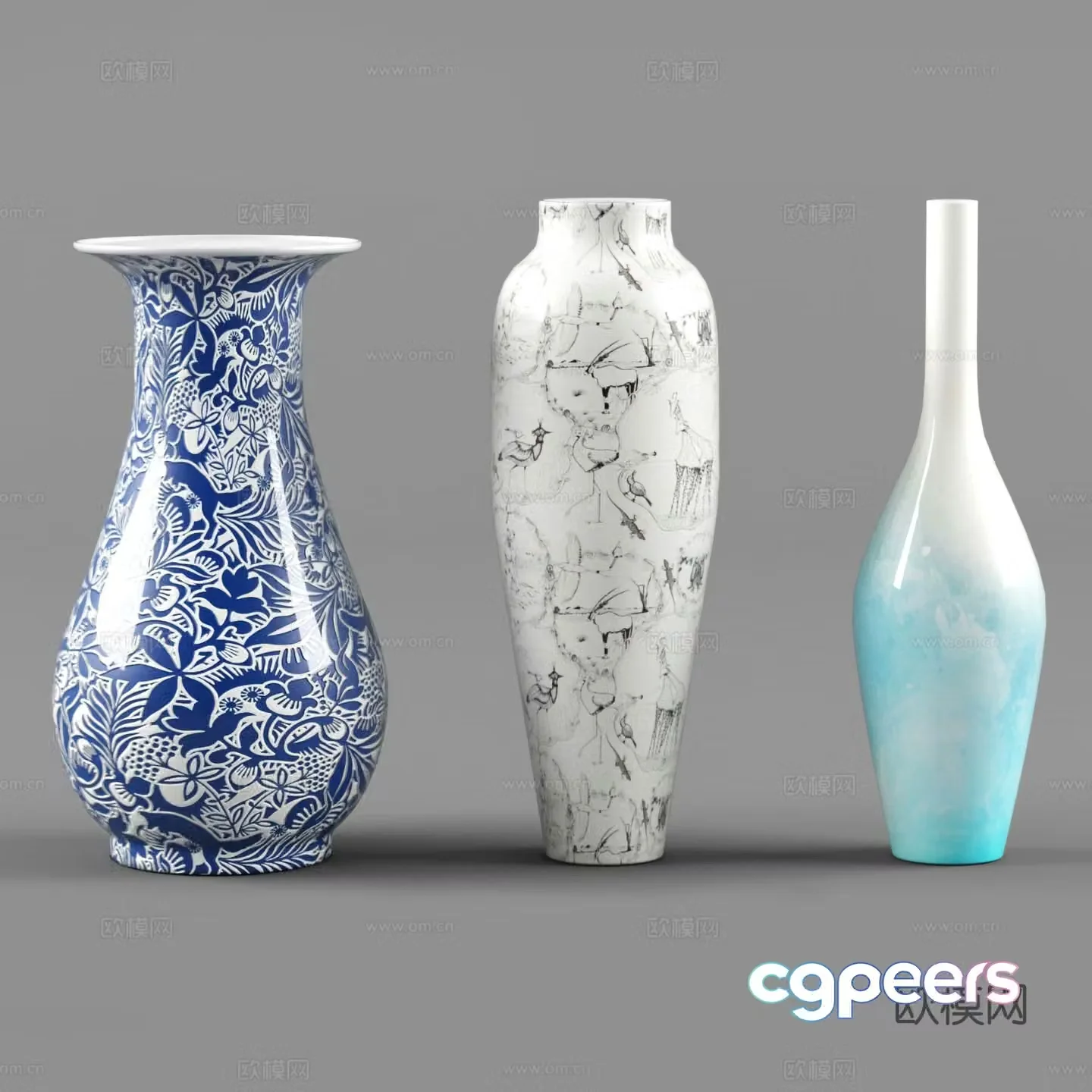 Chinese vase blue and white porcelain bottle porcelain vessel 3d model
