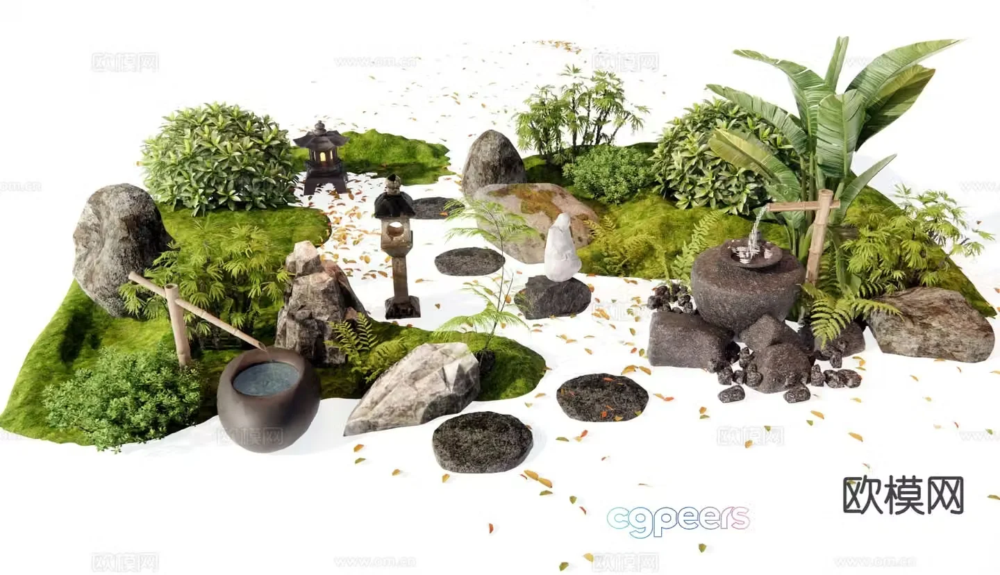 New Chinese style stone micro terrain landscape sketch 3d model