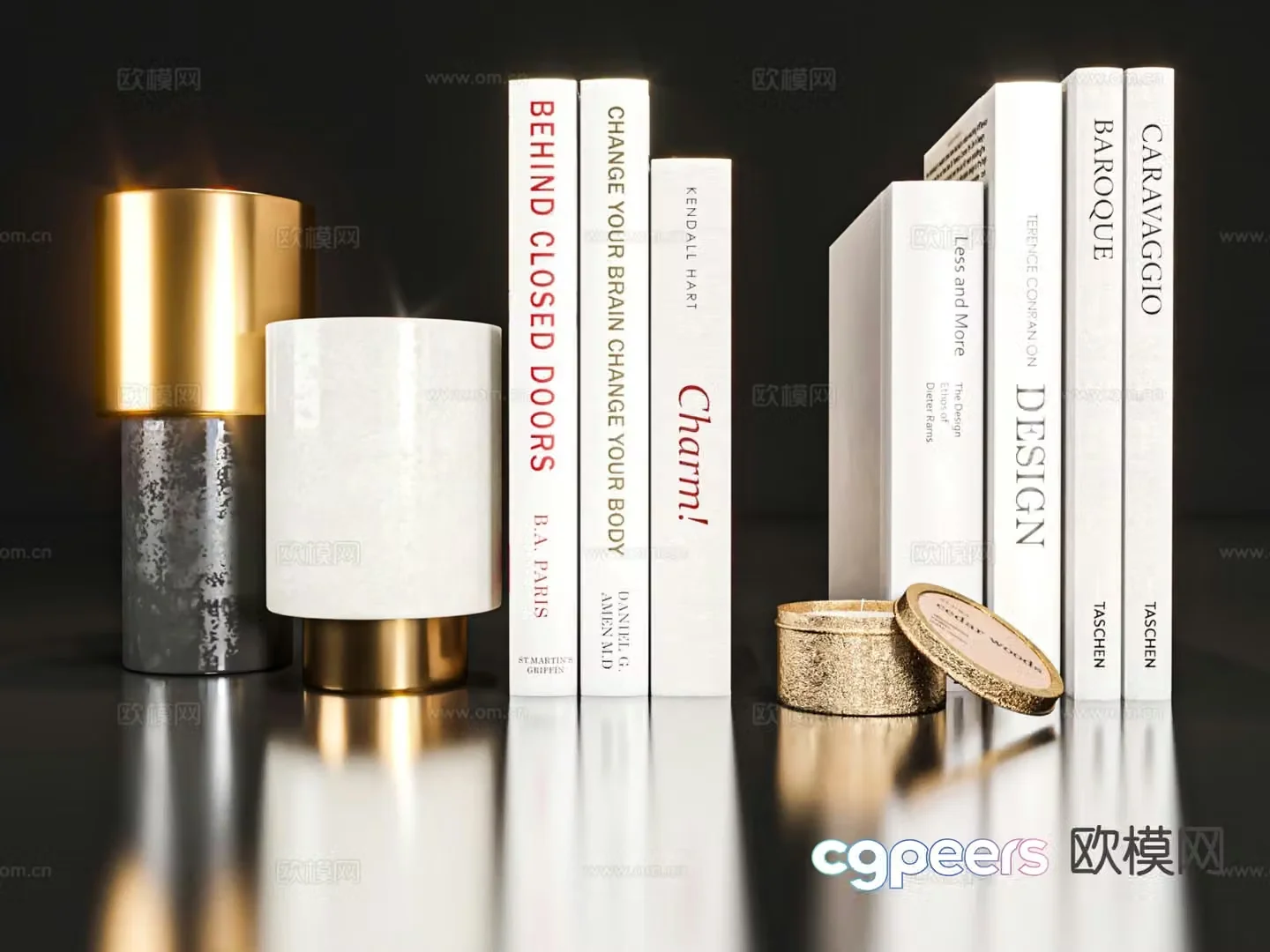 Modern jewelry books candles 3D model