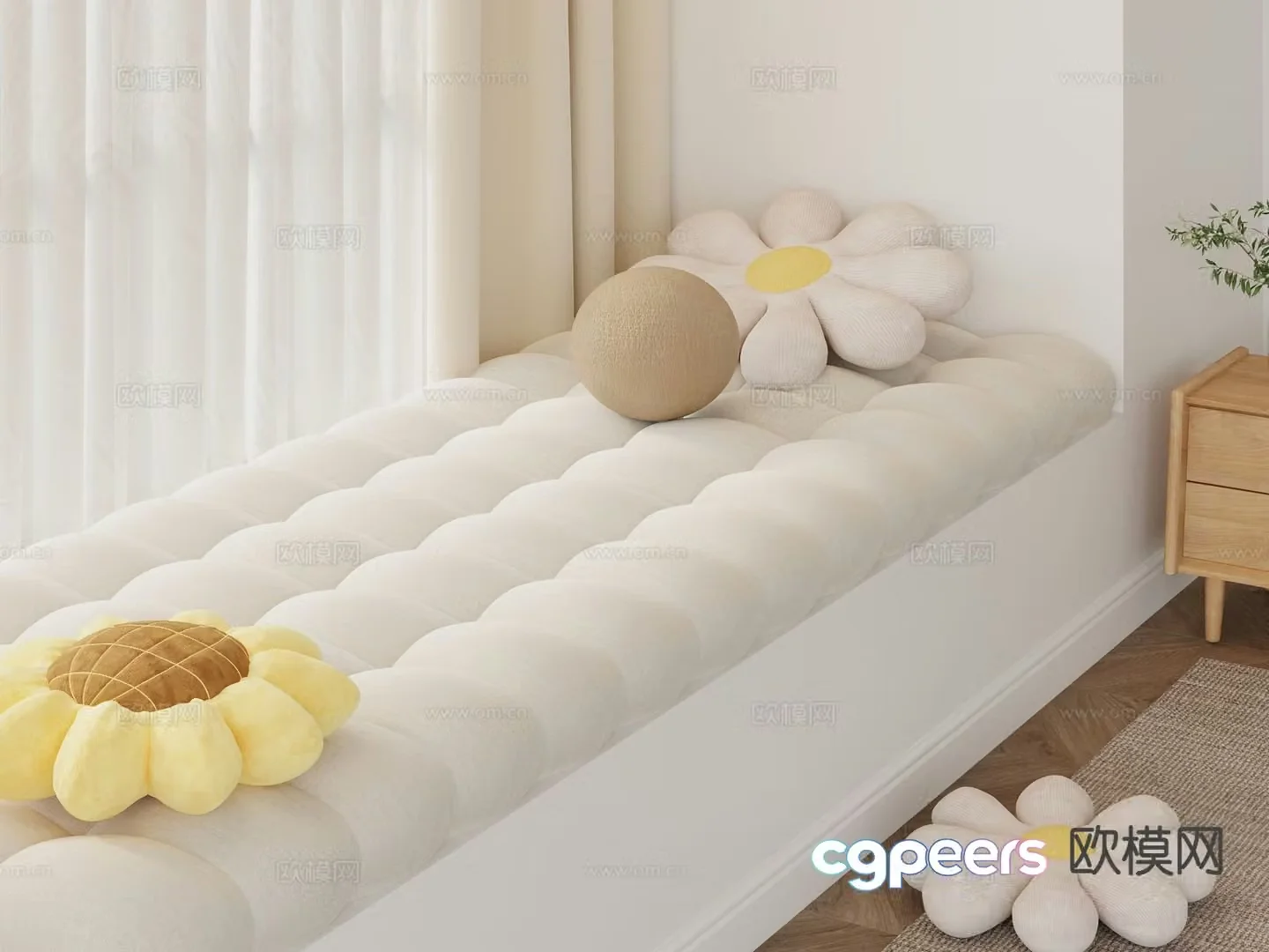 Cream wind bay window mat mat 3d model