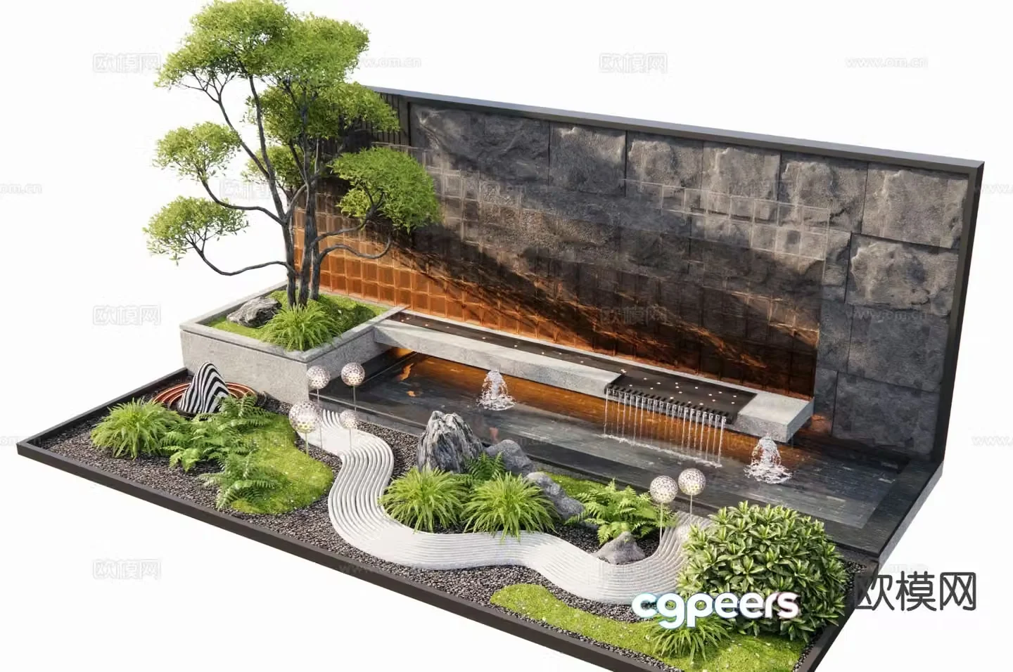 Courtyard landscape wall flowing water landscape wall entrance landscape wall 3D model