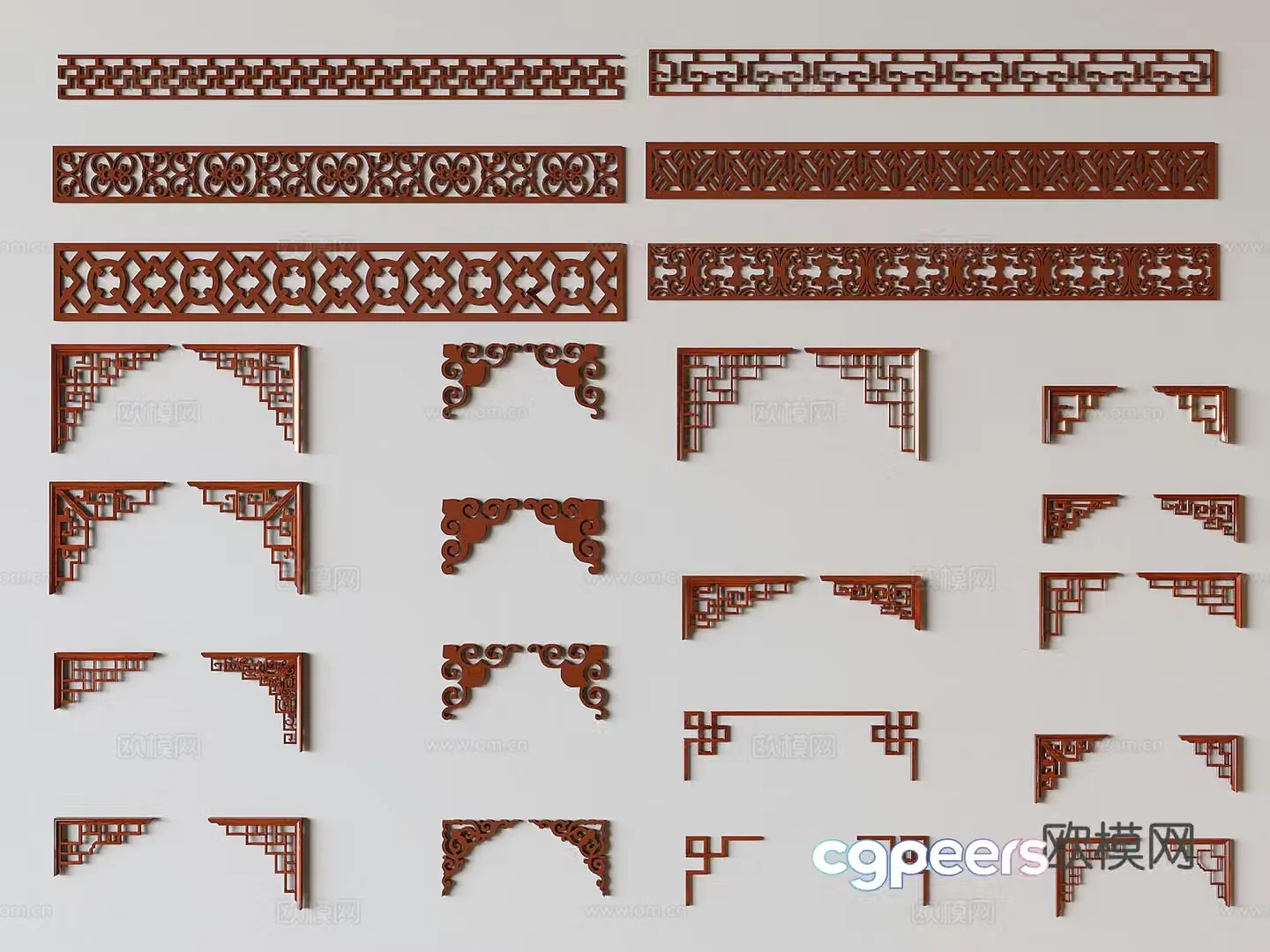 New Chinese style carved lattice carved lines corner flower 3D model
