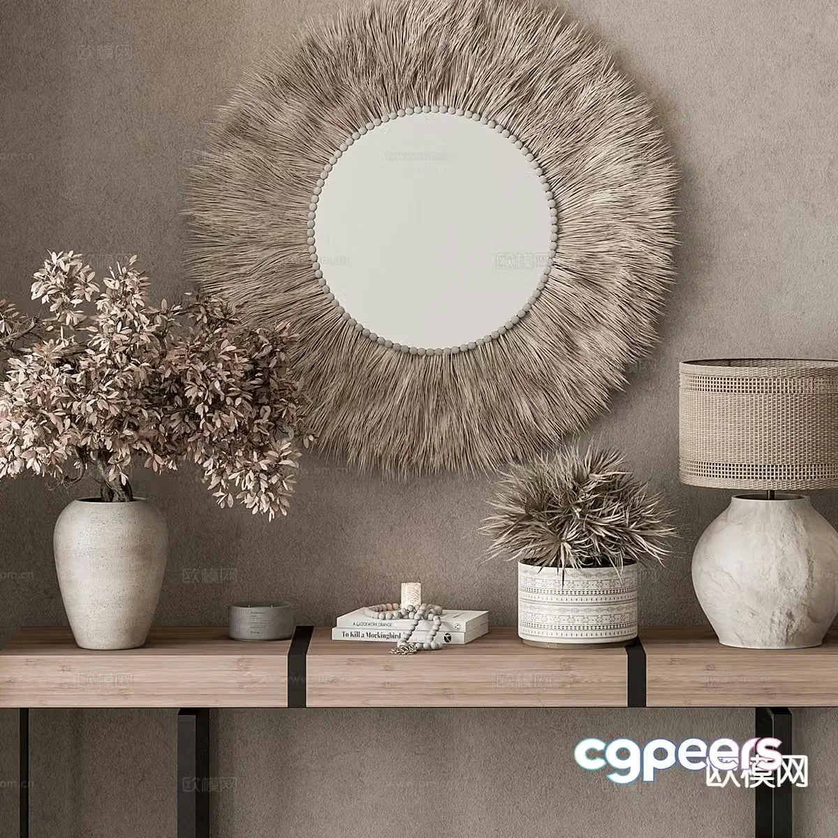 Wabi-sabi decorations ornaments vase decorative mirror 3d model