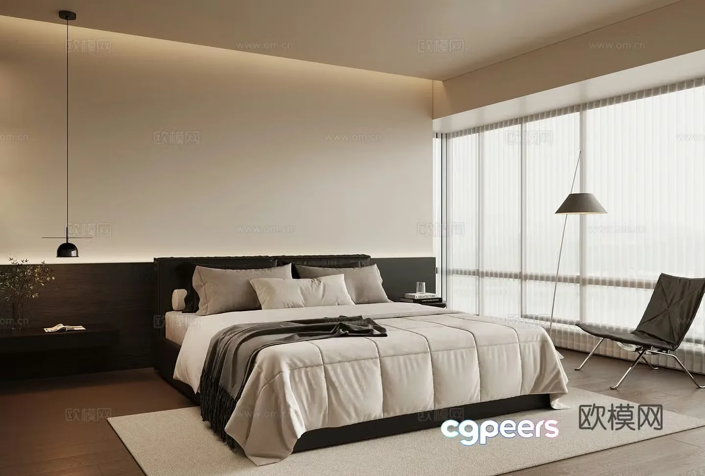 Bedroom Italian bedroom Leisure chair Leather double bed 3d model