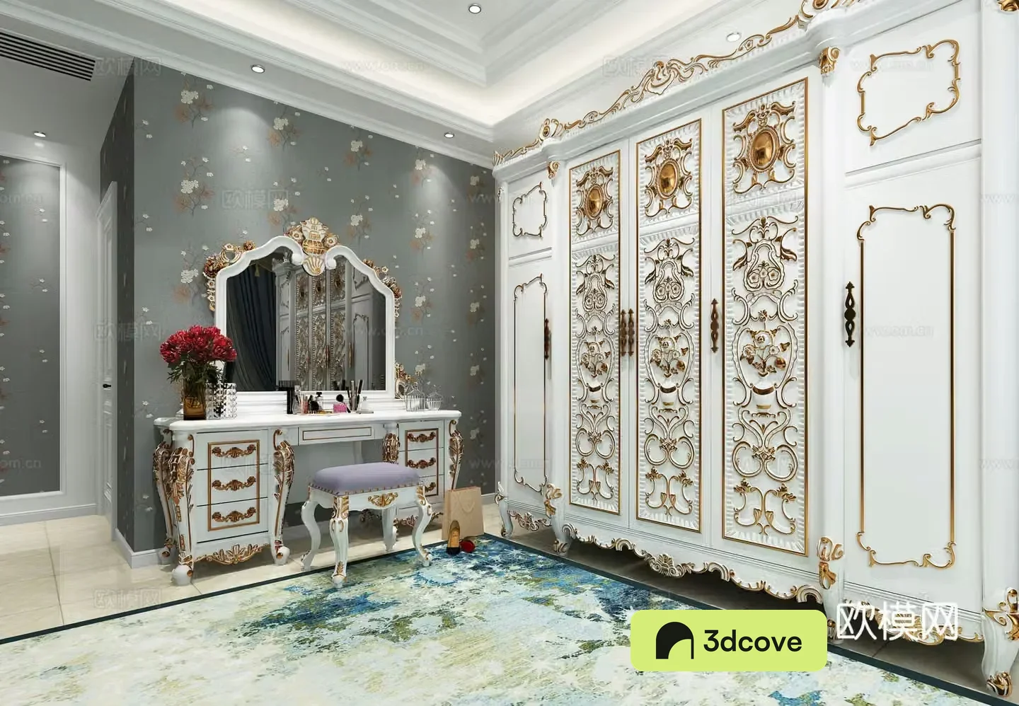European style simple cloakroom wardrobe dressing table