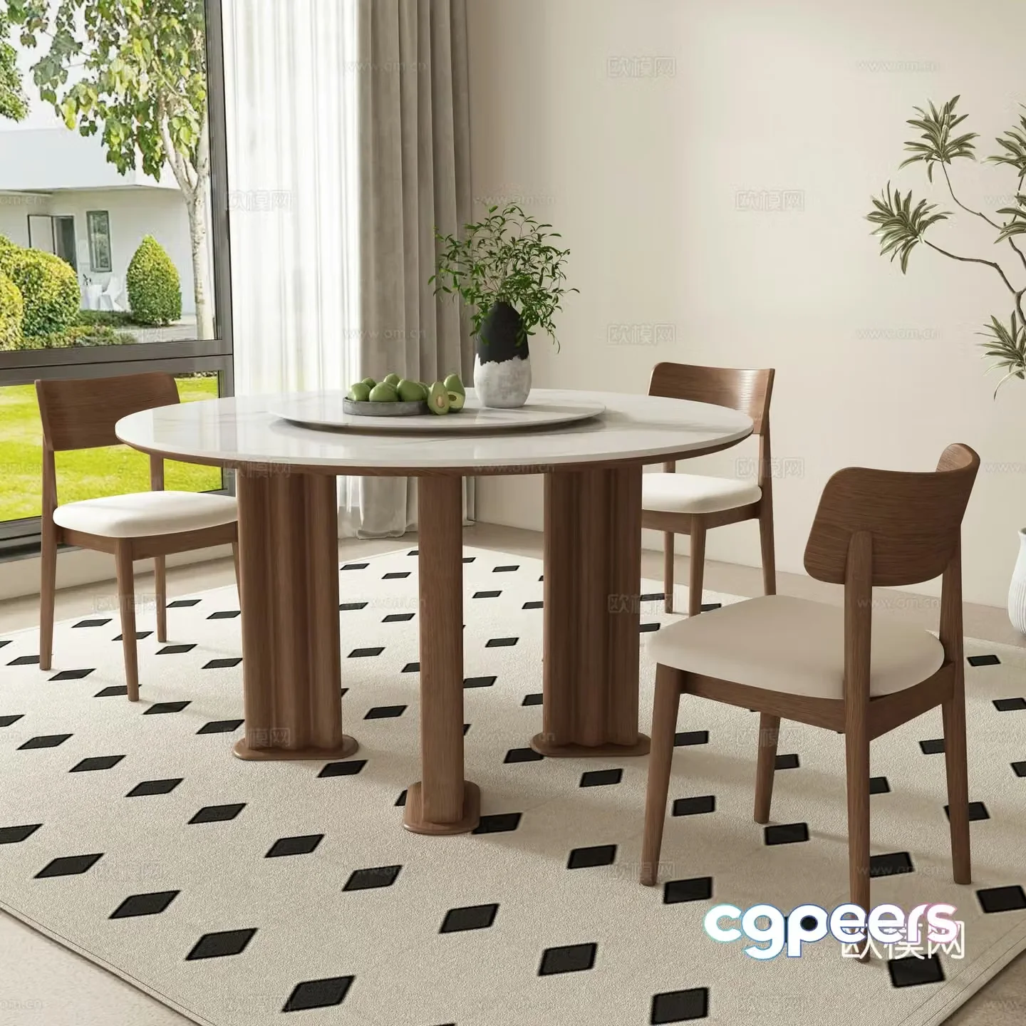 Medieval style dining table and chairs round dining table 3d model
