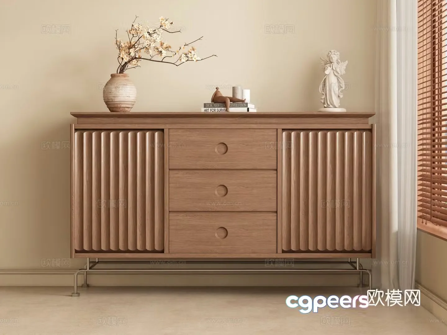 Middle-aged style porch cabinet side cabinet walnut cabinet 3D model