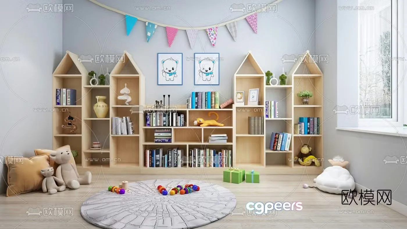 Modern children’s creative bookshelf 3d model