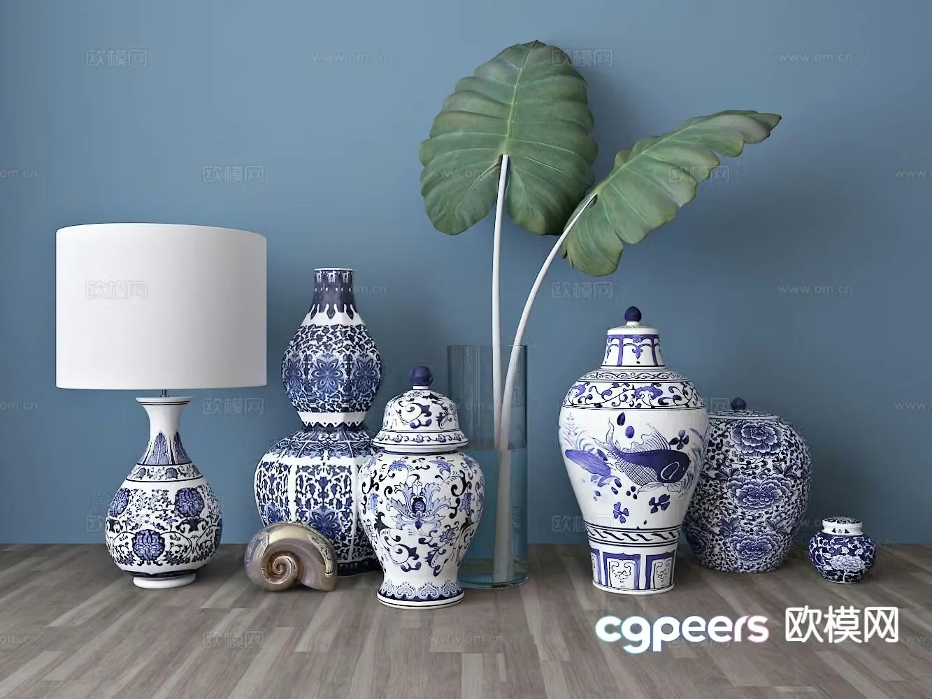 New Chinese style decorations blue and white porcelain vase porcelain 3d model