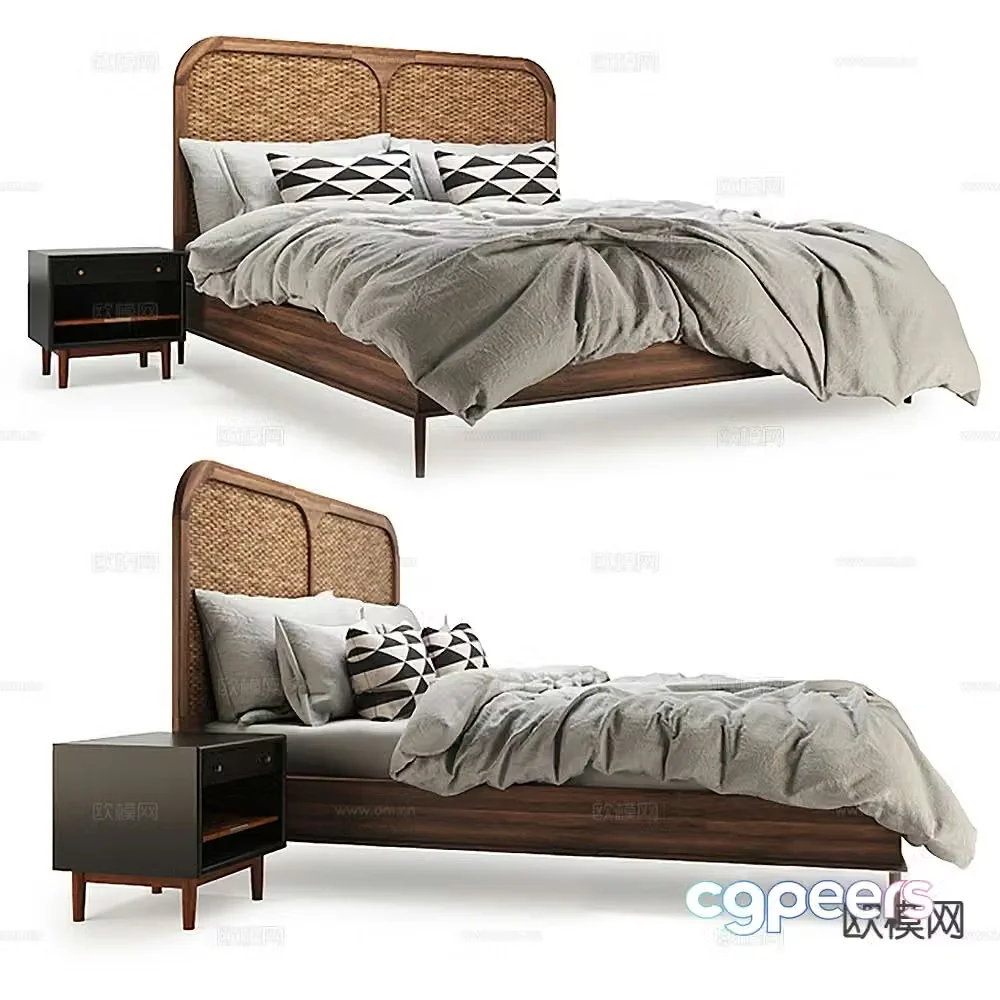 Wabi-sabi double bed 3d model