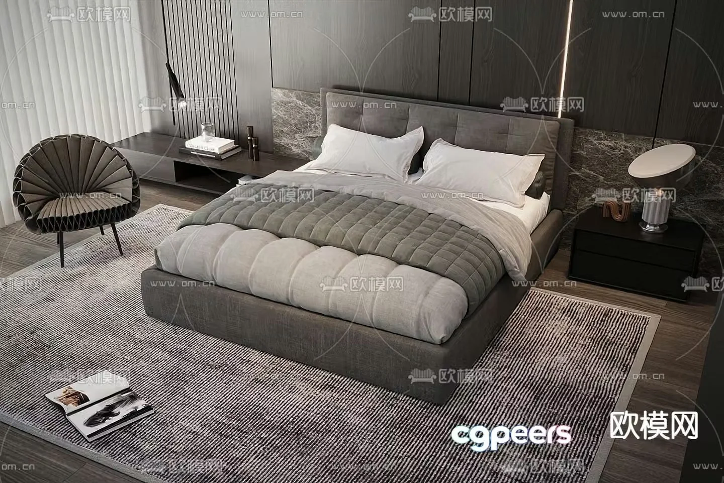 Modern double bed 3d model
