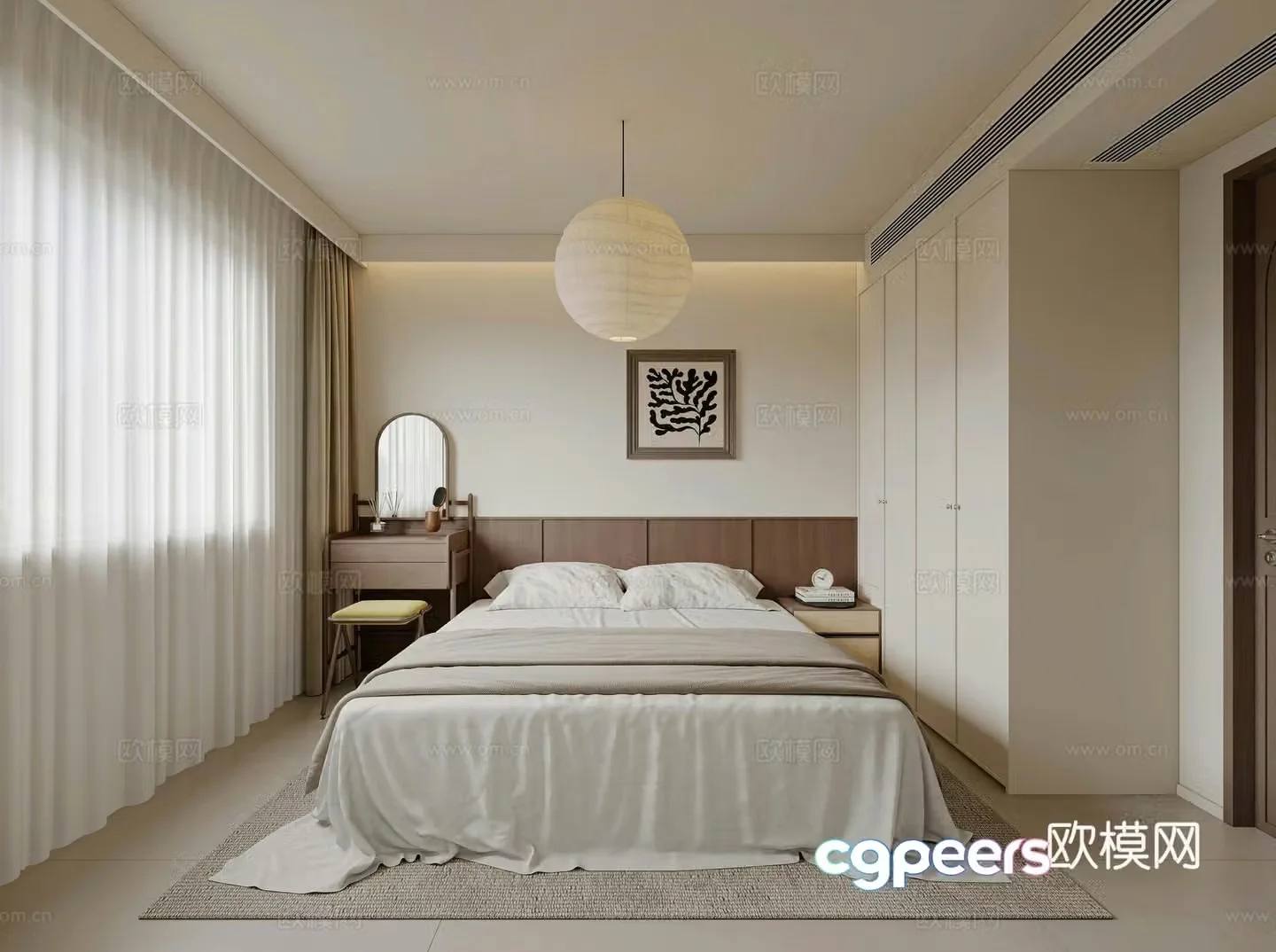 Middle-aged bedroom retro bedroom Wasabi New Chinese style bedroom Song style chandelier Modern bedroom 3D model