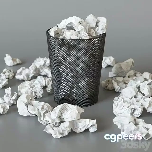 3ds Max Free – A trash can with papers