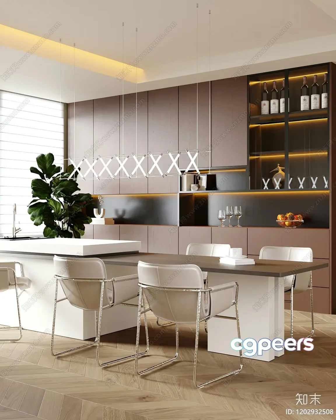 Modern Kitchen With Dining Area 3D Model – 3040 – CORONA Render