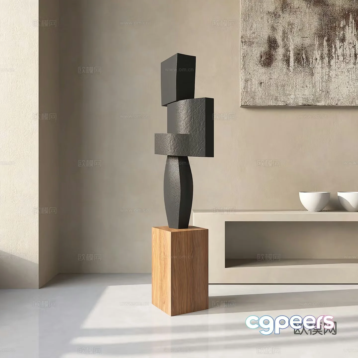 Modern abstract dark sculpture 3d model