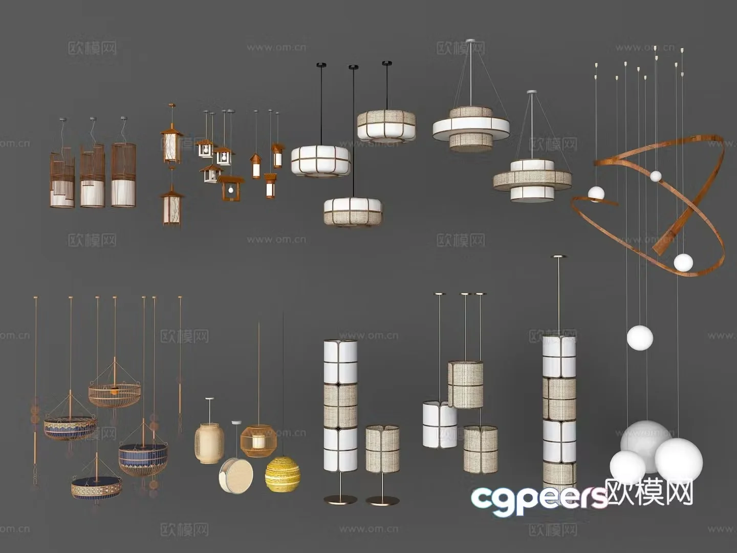 Modern bamboo lantern bamboo chandelier bamboo lantern 3d model