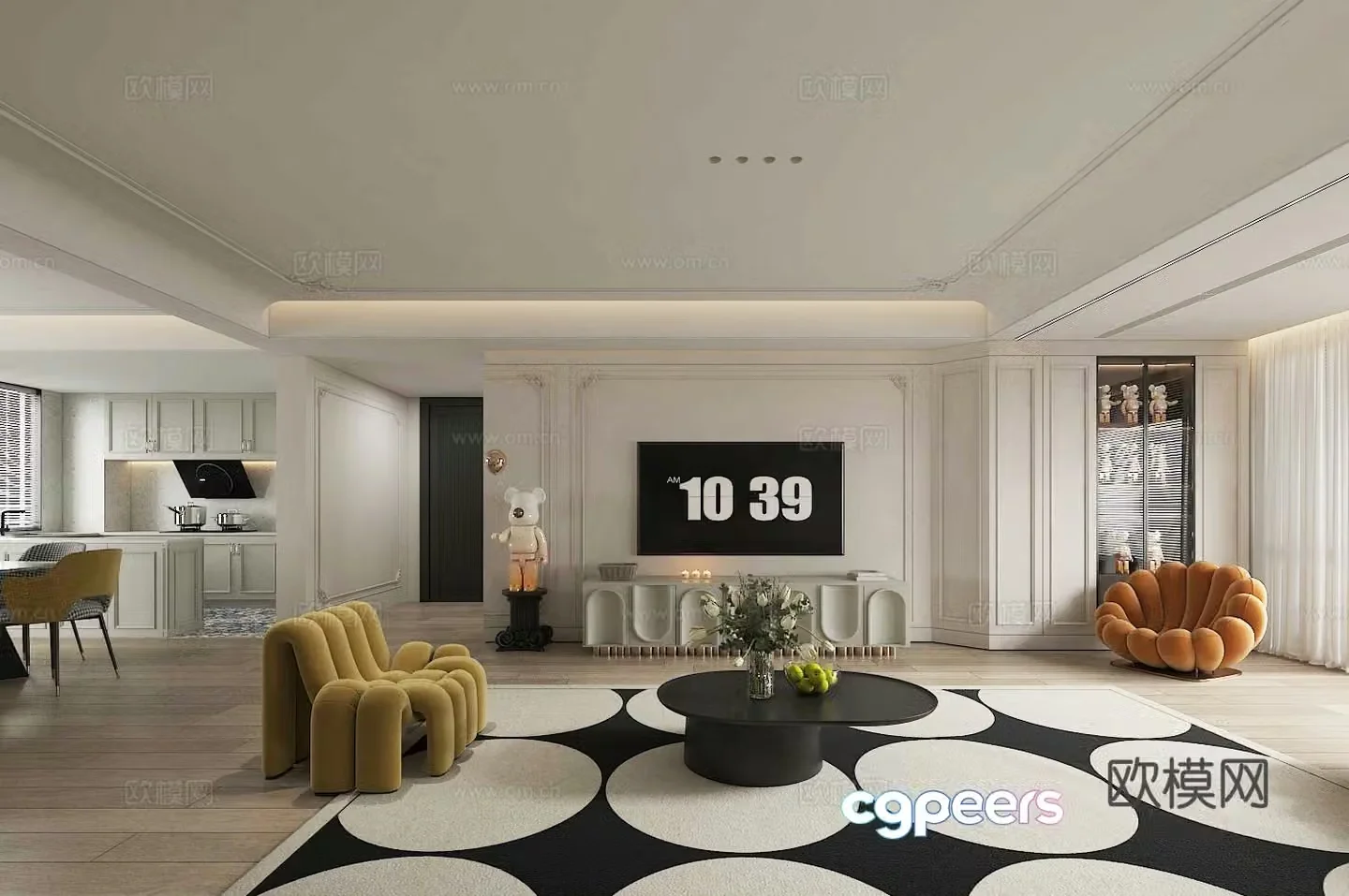 Simple European living and dining room 3d model 3d model