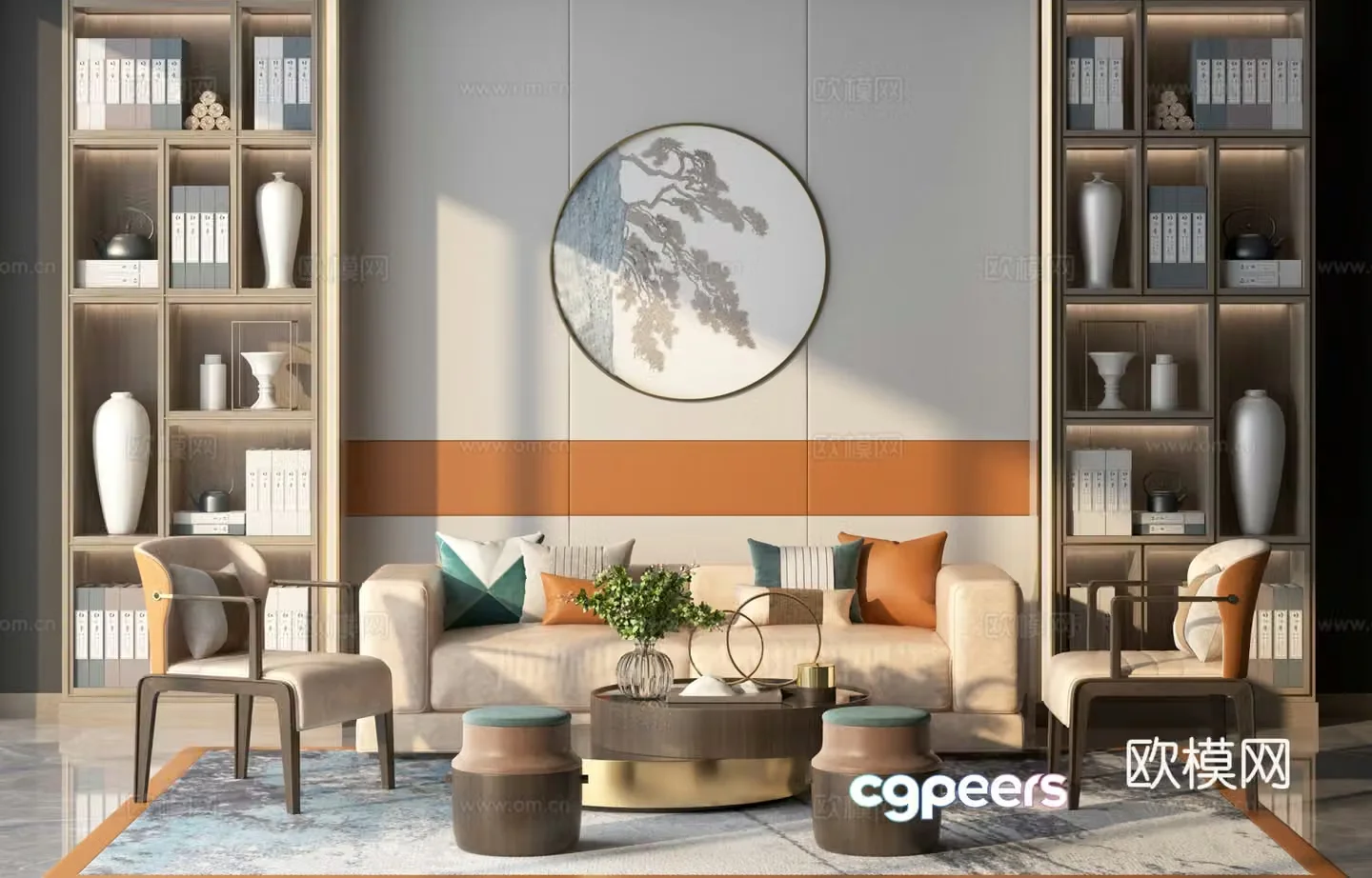 New Chinese style light luxury living room sofa leisure chair coffee table accessories ornaments 3D model