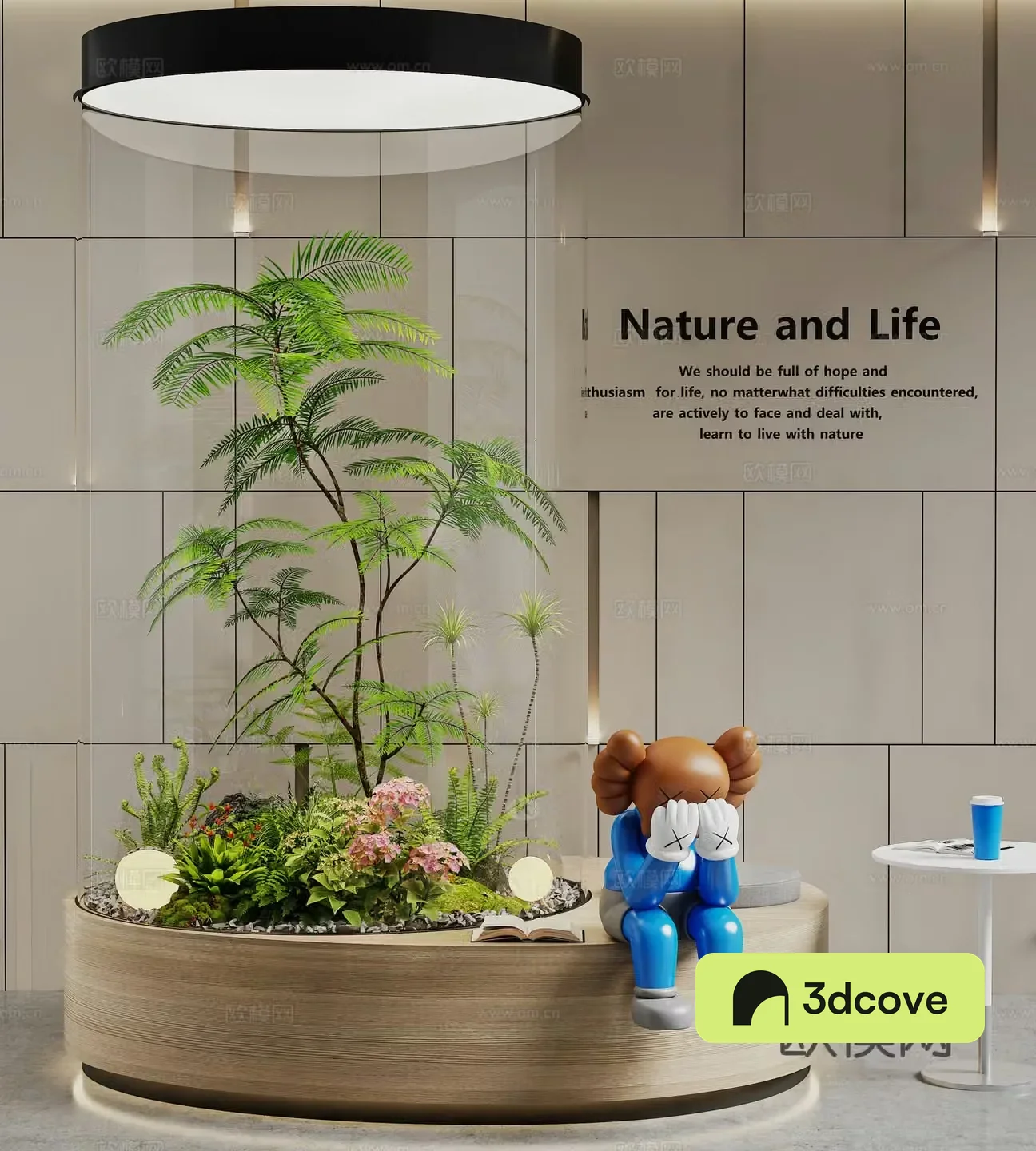 Modern interior landscape Round glass landscape Rest Area Garden Landscape