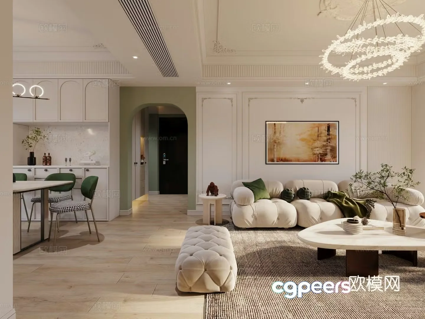 French living and dining room 3d model