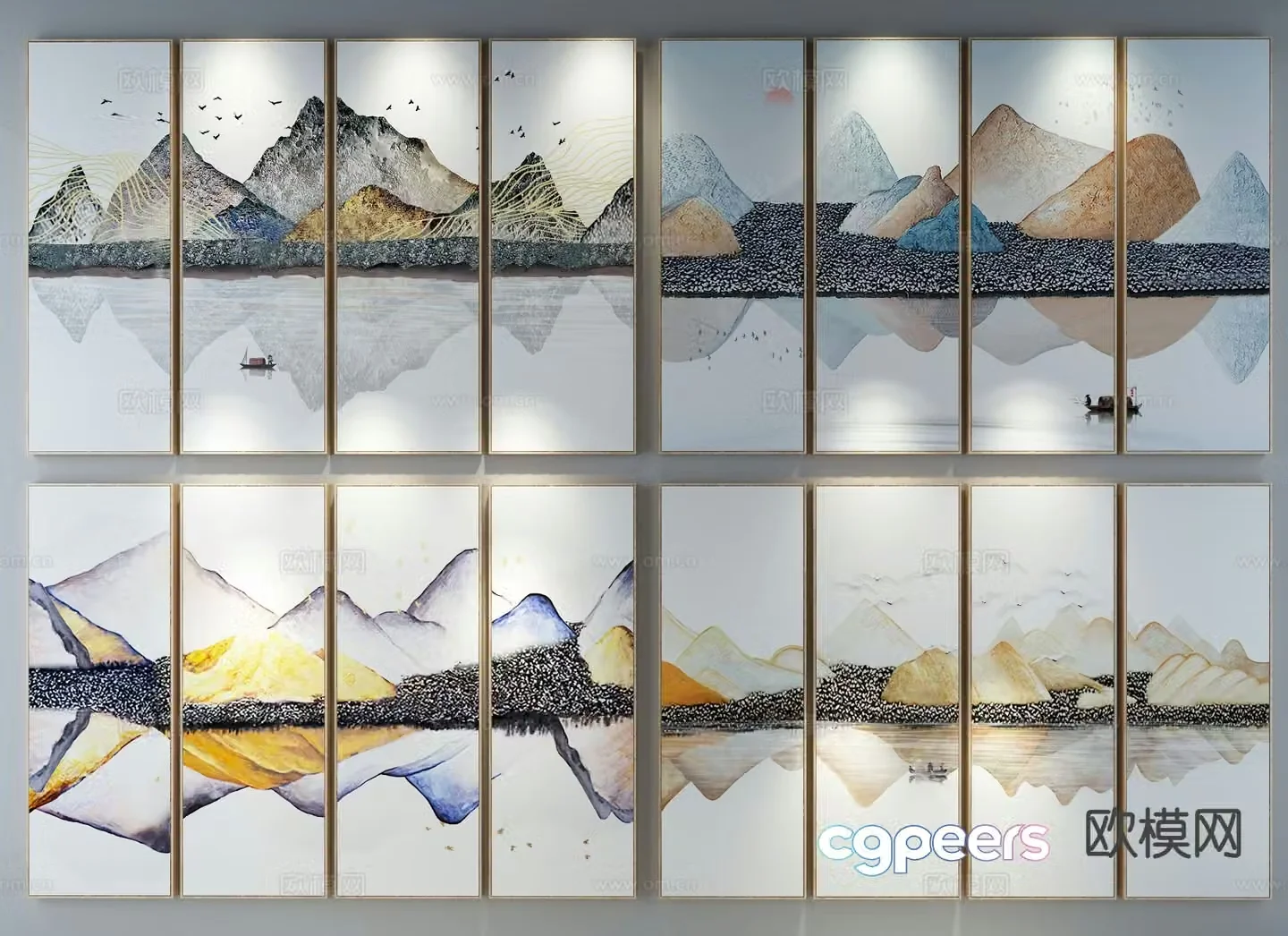 New Chinese style decorative painting combined hanging painting 3D model