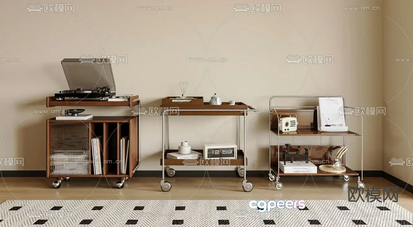 Medieval style movable side table and trolley 3D model