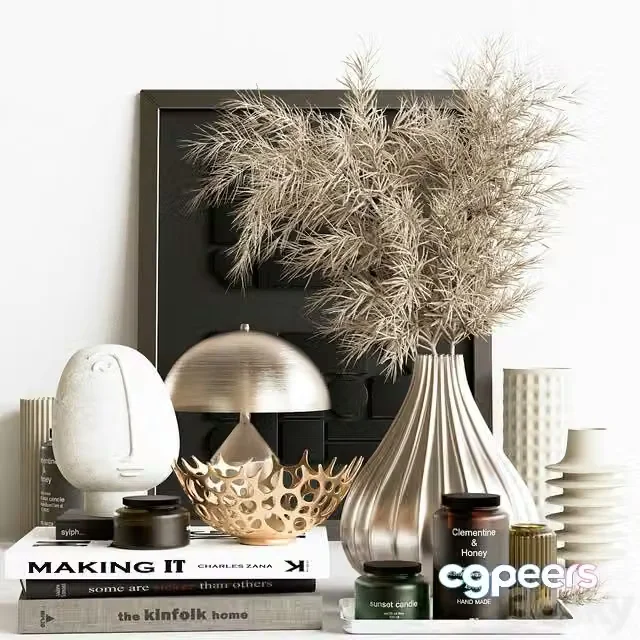 3ds Max Free – Decor set 019 (vases, dried flowers, table lamp)