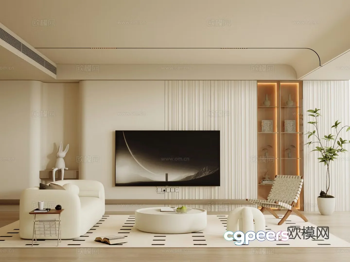 Creamy living room 3d model