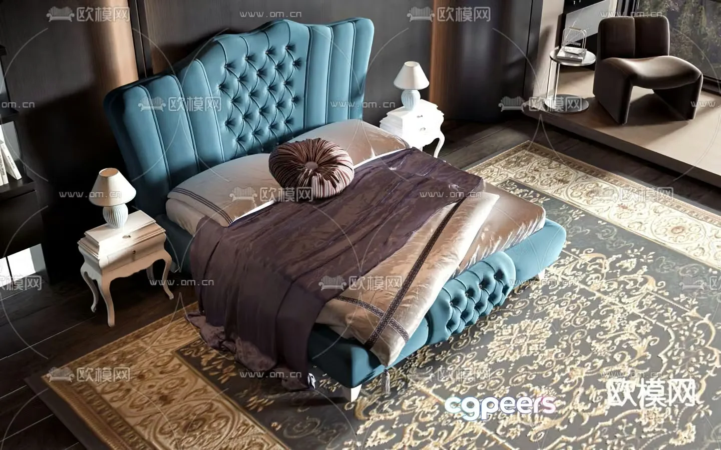 European double bed 3d model