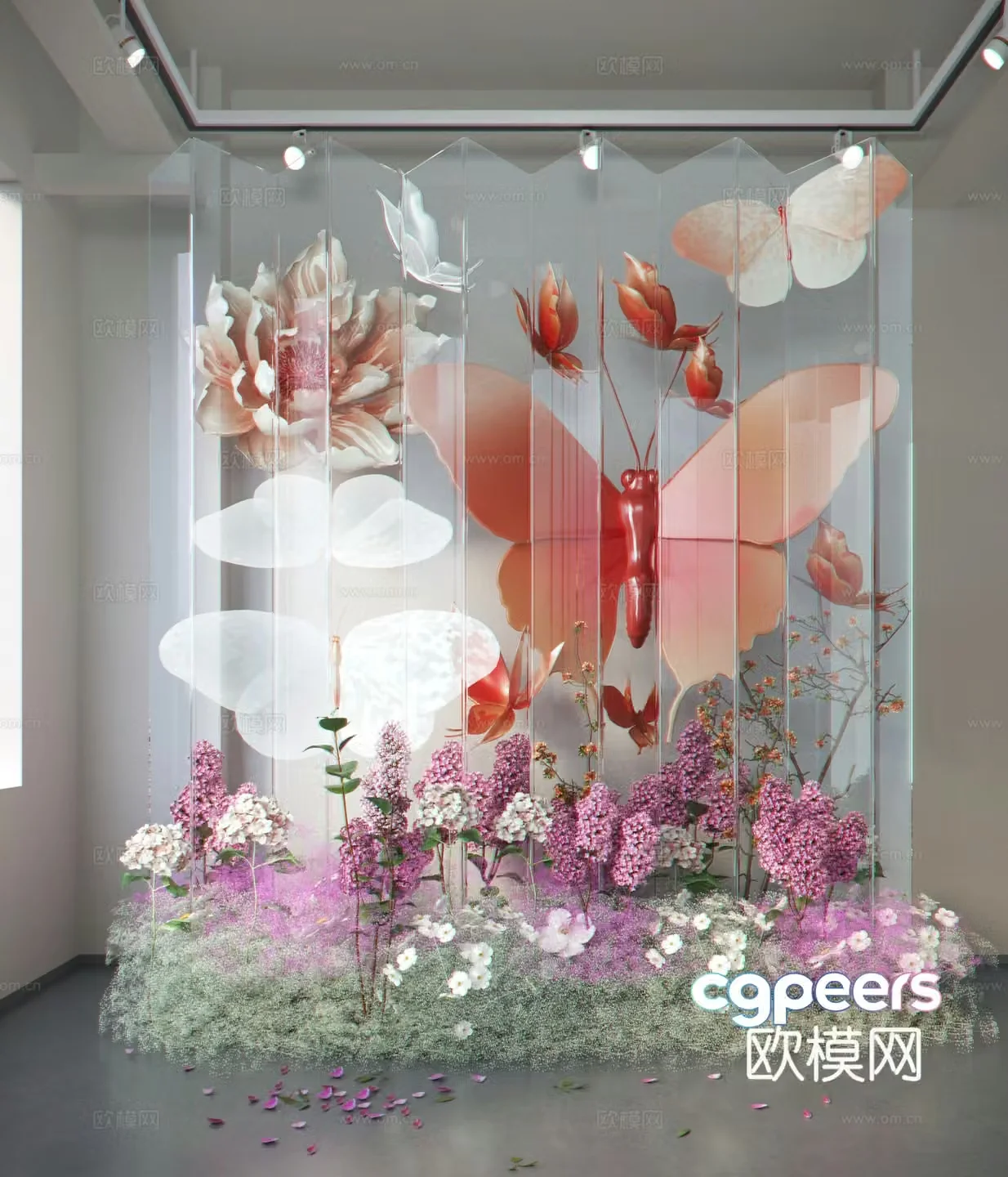 Modern interior art glass installation 3d model