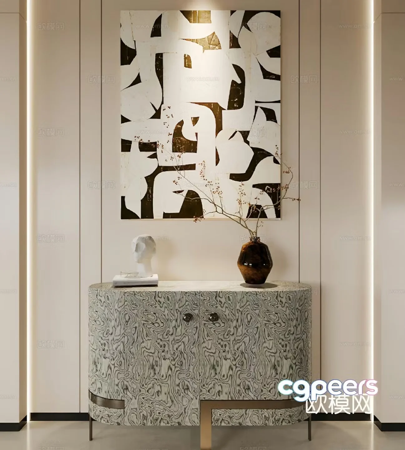 Italian style entrance cabinet side cabinet 3D model