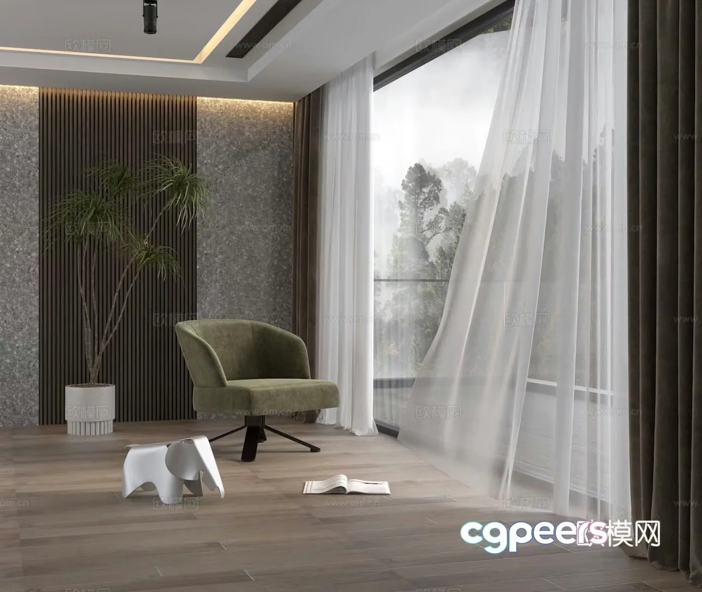 Modern curtains window screens balcony terrace leisure chair 3d model