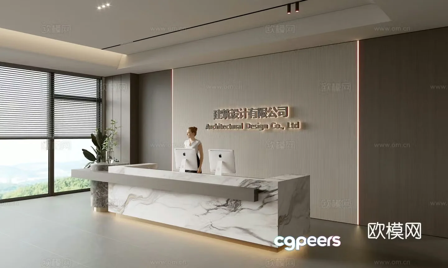 Modern company front desk reception area bar reception desk service desk company front desk background 3D model