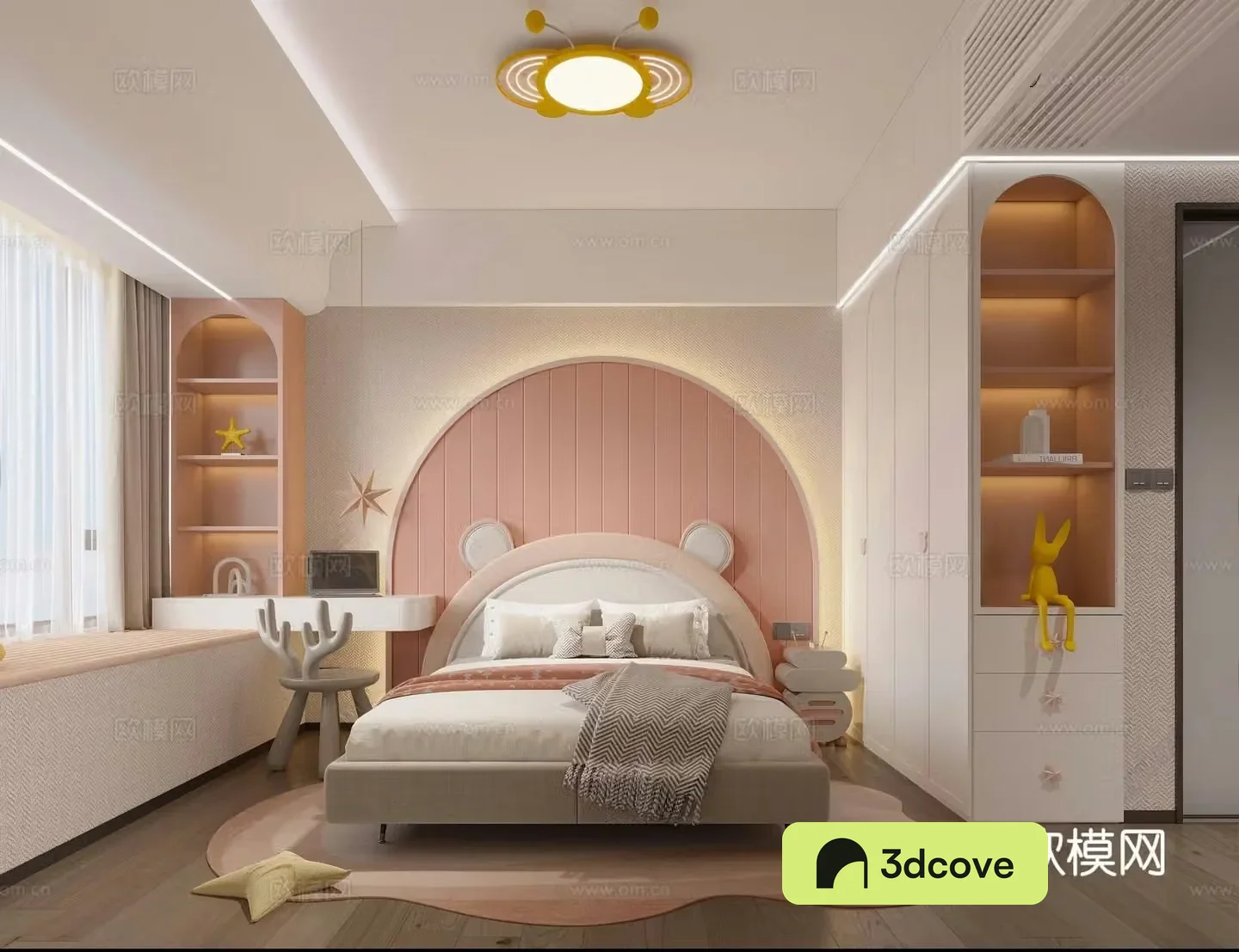 Modern girl room pink wardrobe pink daughter bed daughter room bay window daughter room wardrobe