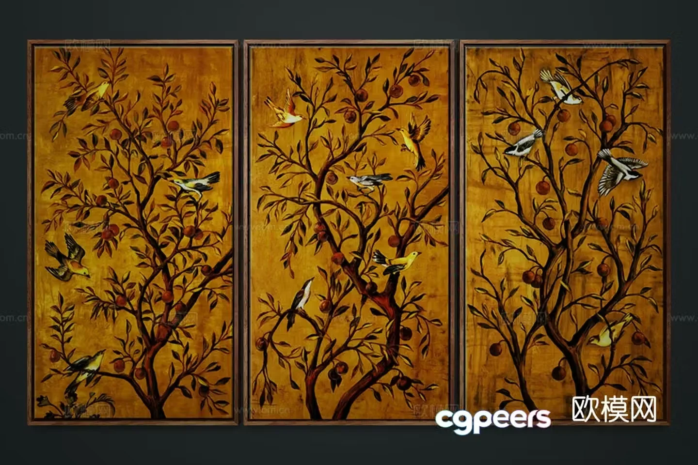 New Chinese style decorative painting flower and bird painting retro hanging painting 3D model
