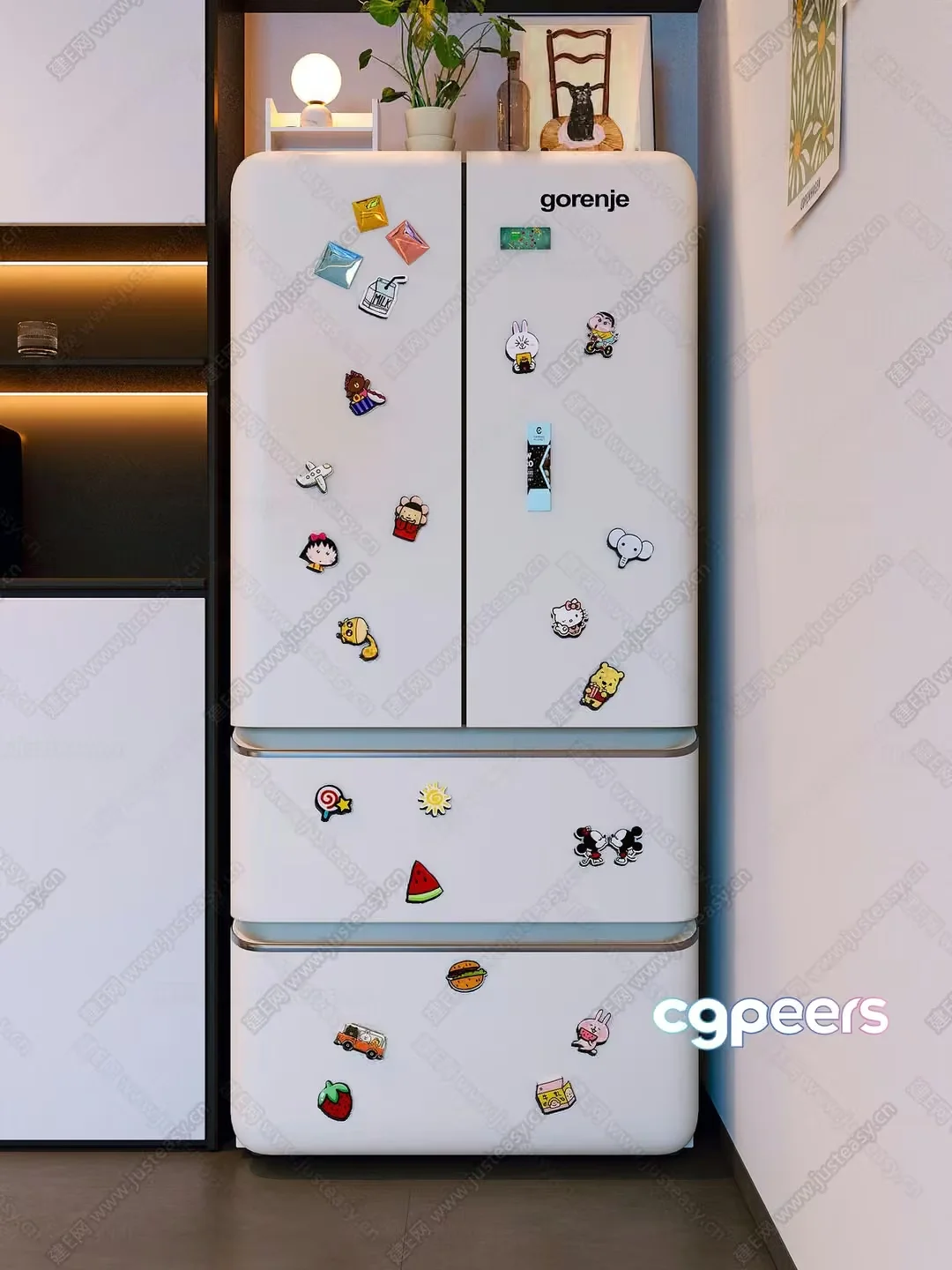 White Fridge With Cartoon Magnets 3D Model – 21667 – VRAY Render