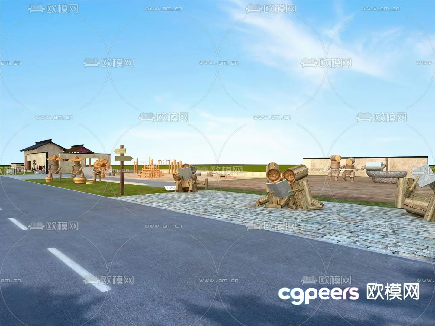Rural park landscape rural sketch 3d model