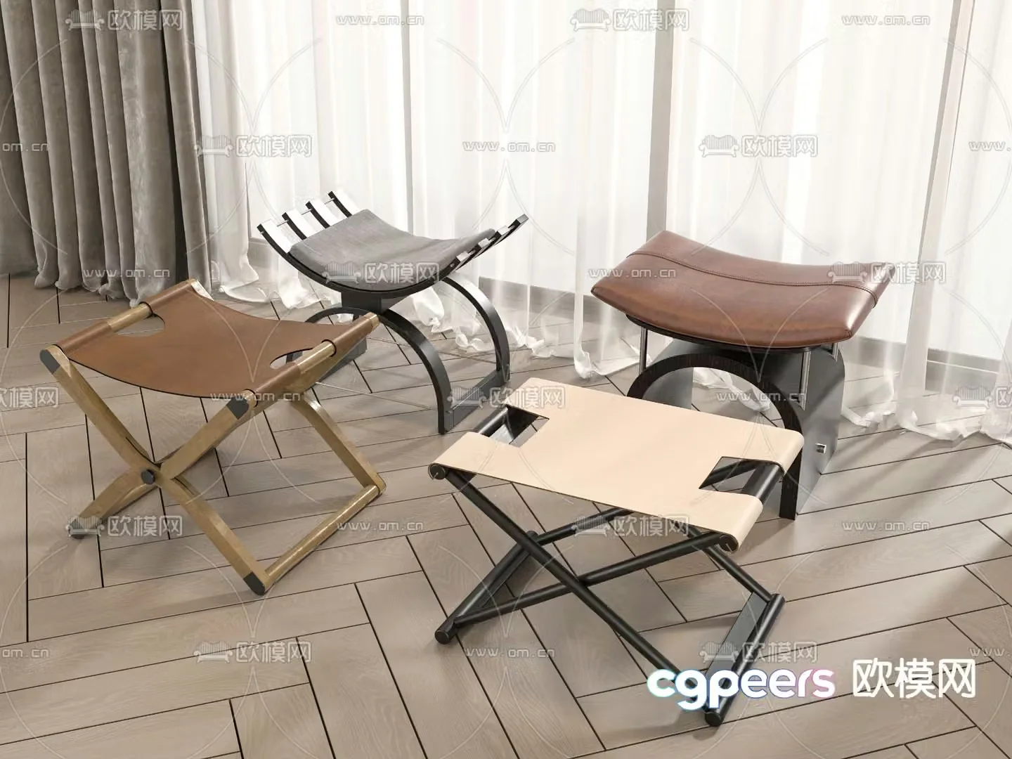 folding stool square stool stool 3d model
