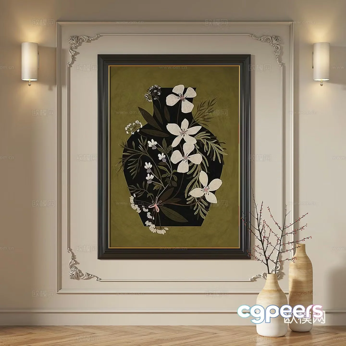 French retro medieval European classical abstract decorative painting 3d model