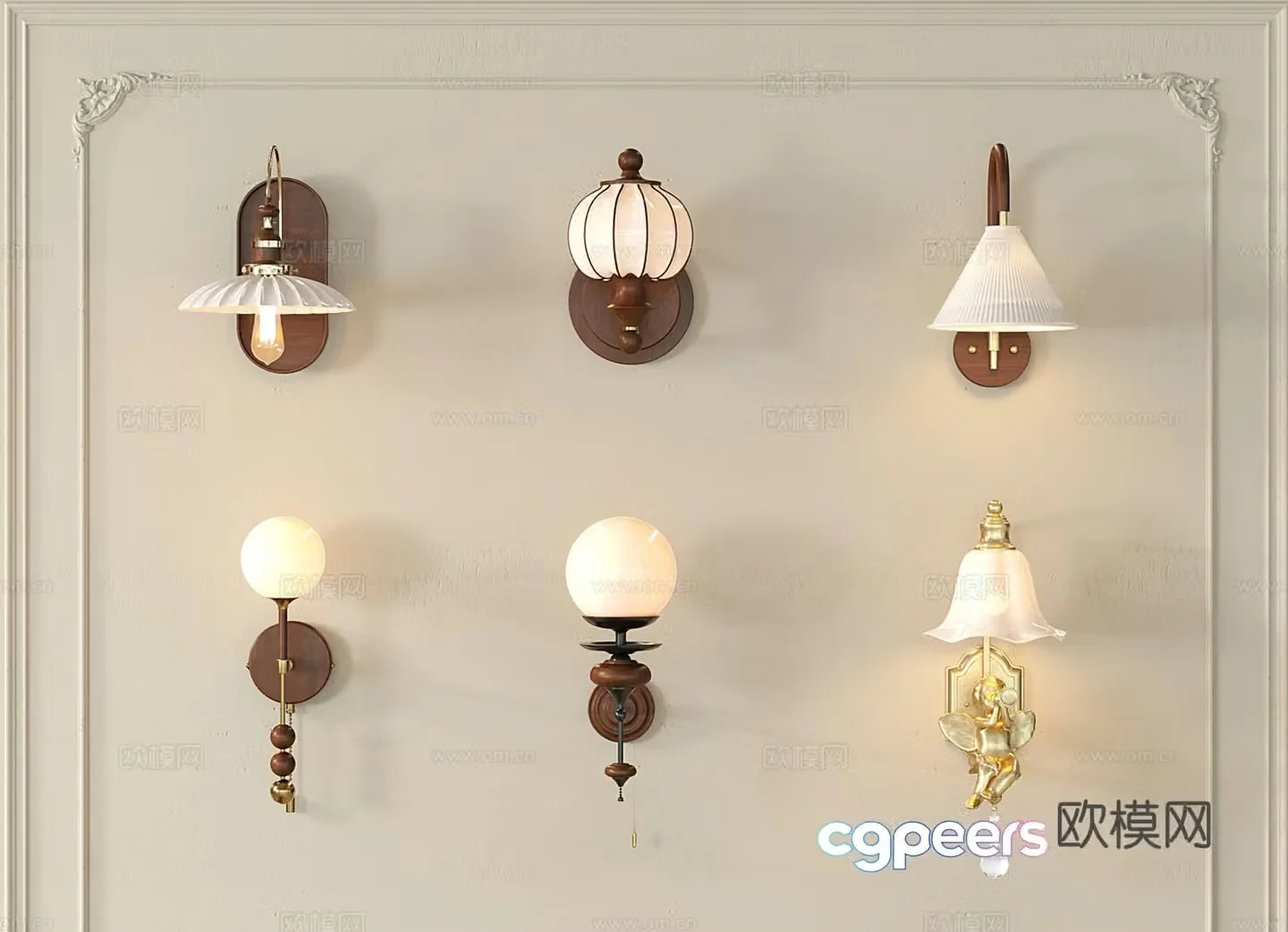 American retro wall lamp Bedside lamp Walnut wall lamp Background wall Metal wall lamp 3d model