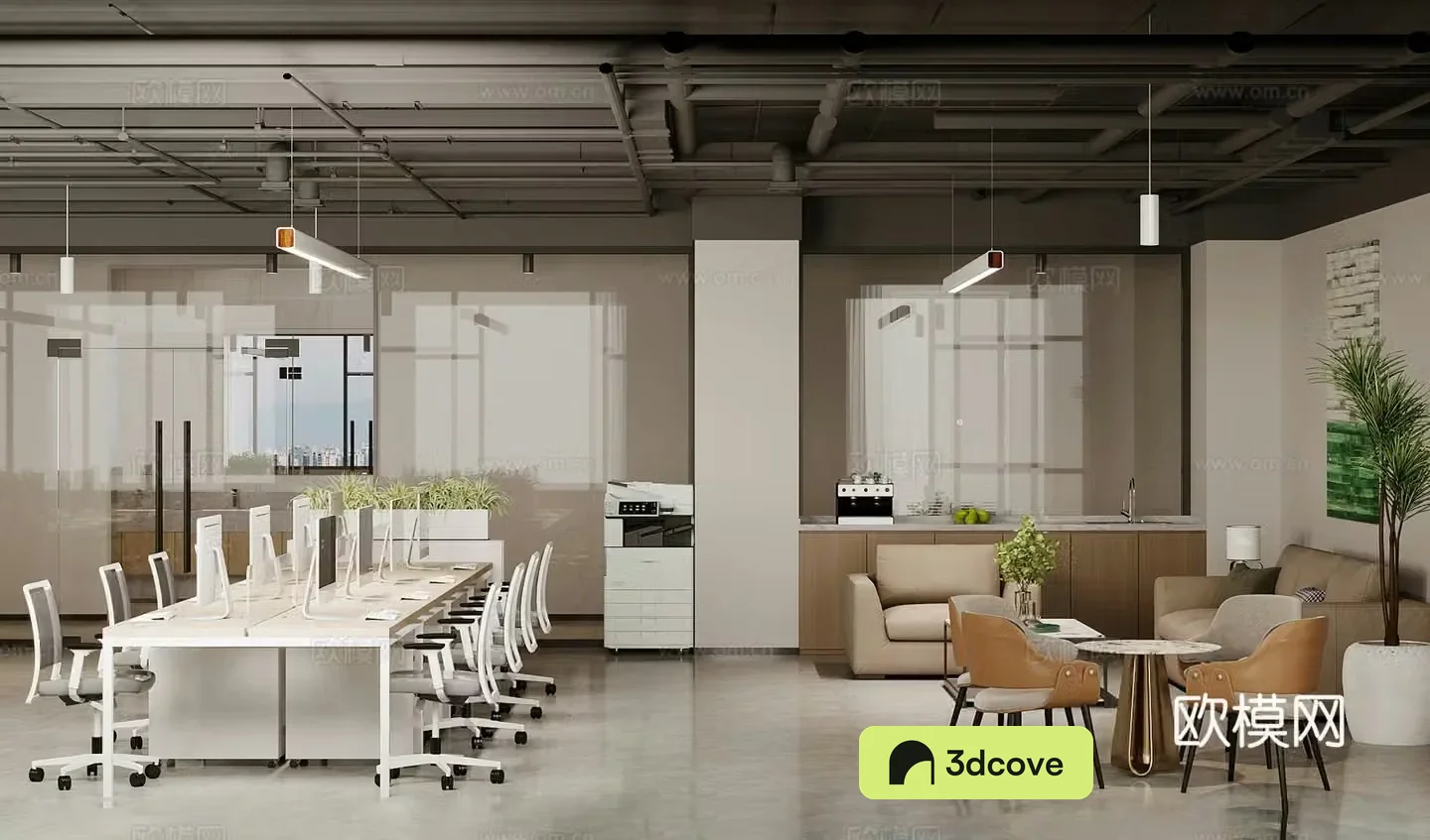 Industrial style office public office area