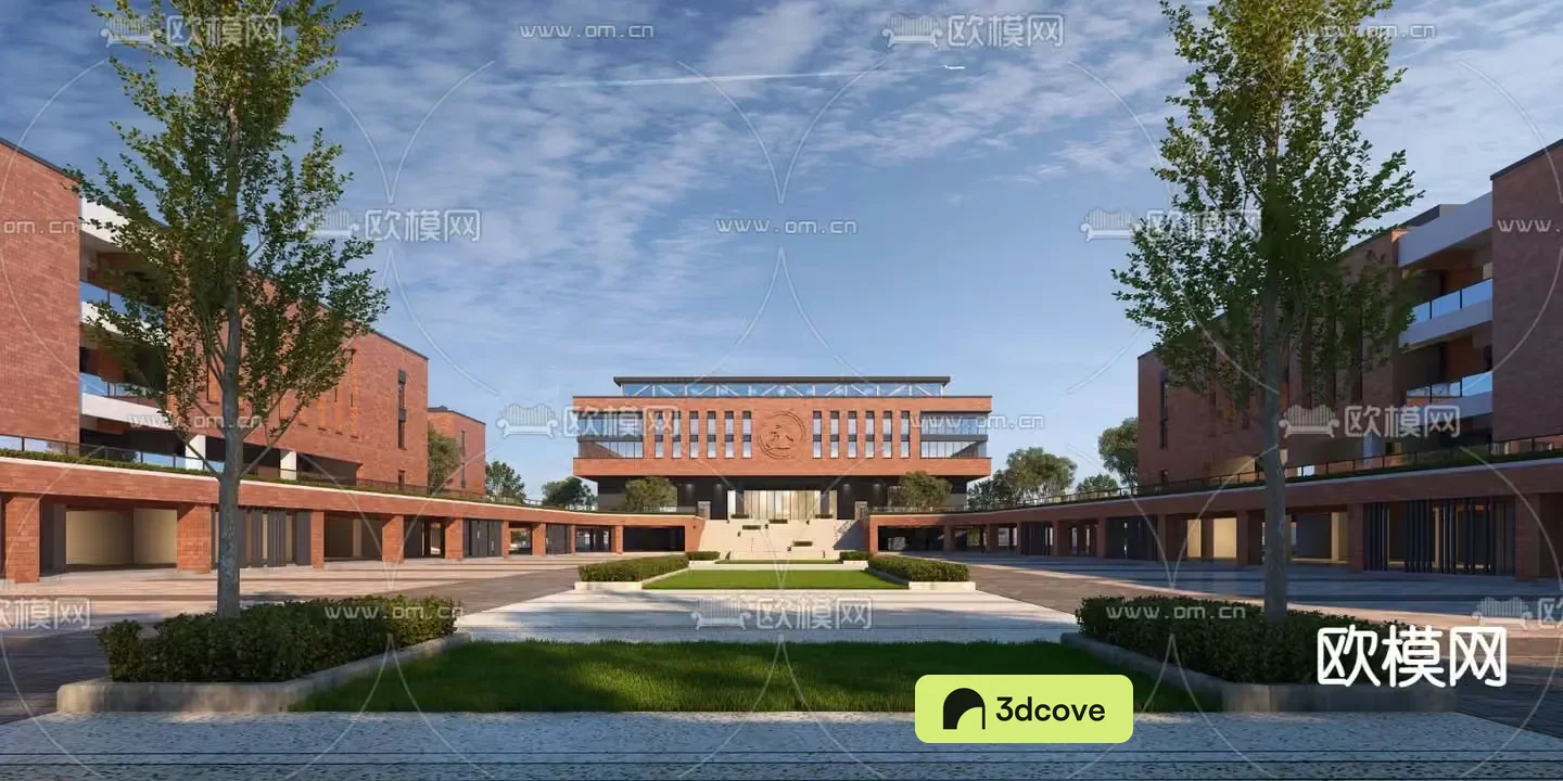 The Main Subject Is A Modern Building With A Red Brick Facade