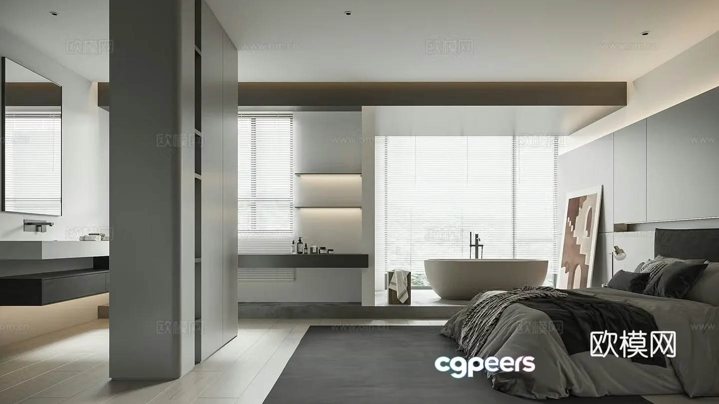Modern minimalist bedroom Bathtub Suite Master bedroom Floor bedroom Superior gray bedroom 3d model