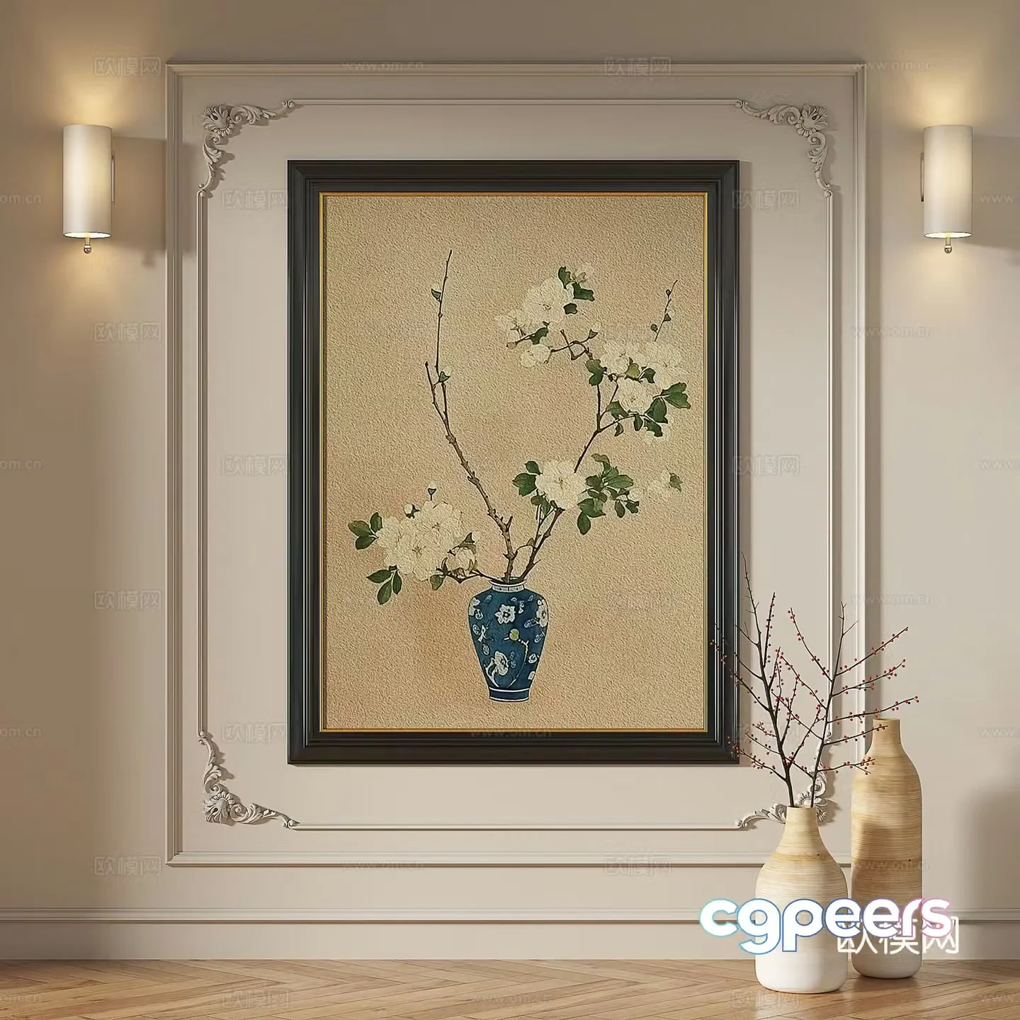 French retro medieval modern oil painting light luxury simple abstract decorative painting 3d model