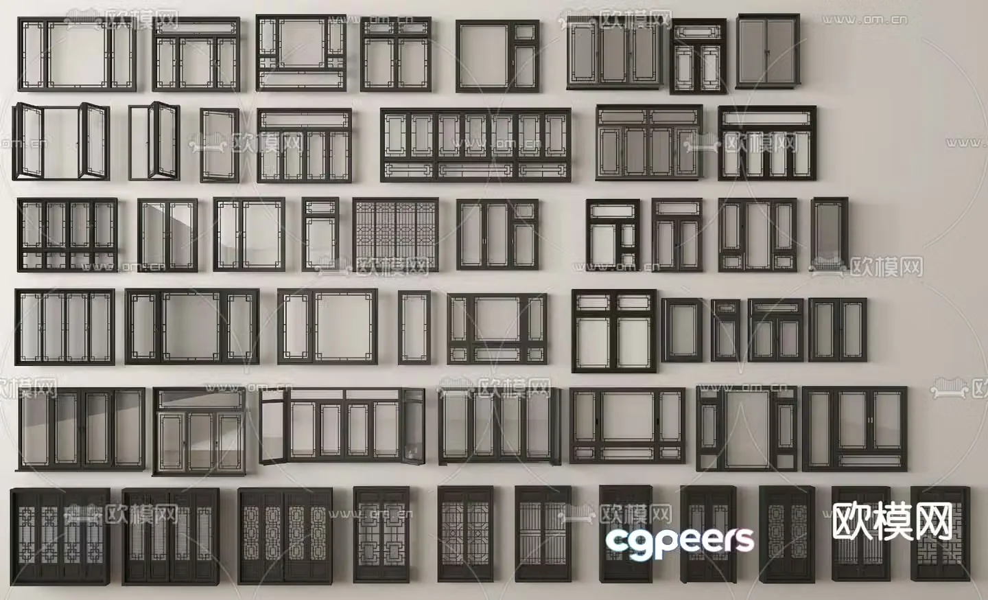 New Chinese style window casement window 3D model