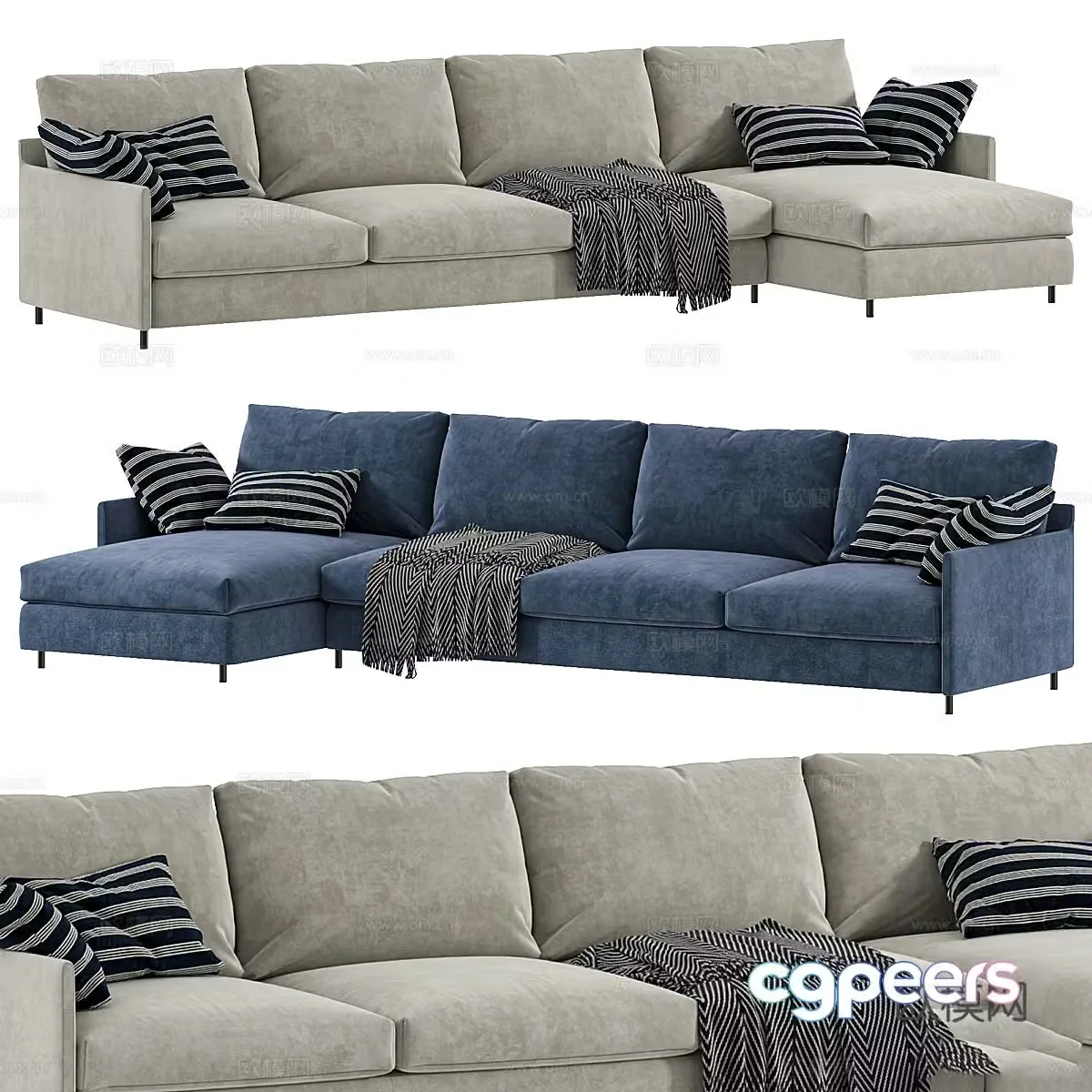 Modern Chemise Fabric Corner Sofa 3D Model